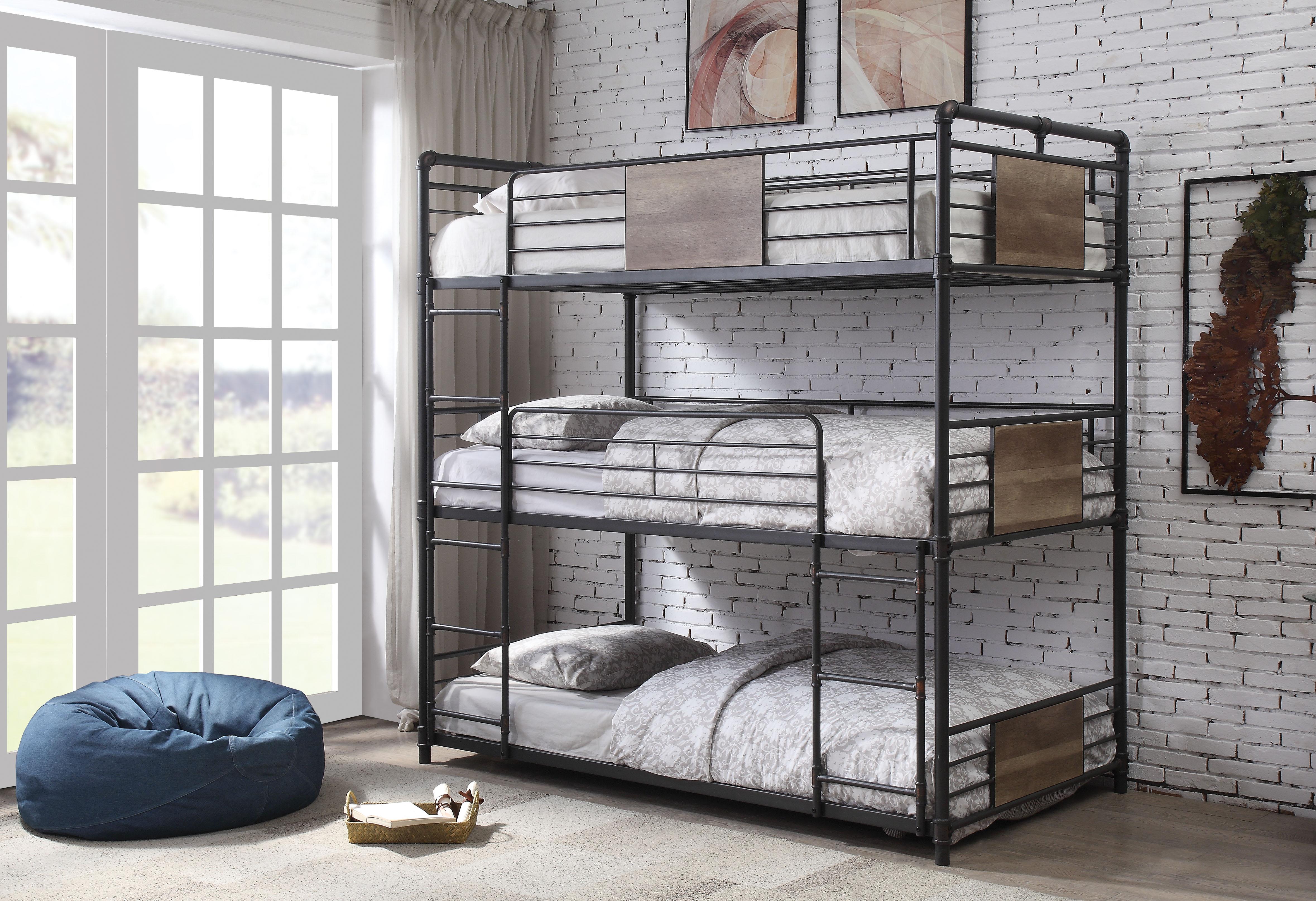 Brantley Sandy Black & Dark Bronze Hand-Brushed Bunk Bed (Triple Twin) - Ideal Furniture (Fresno,CA)
