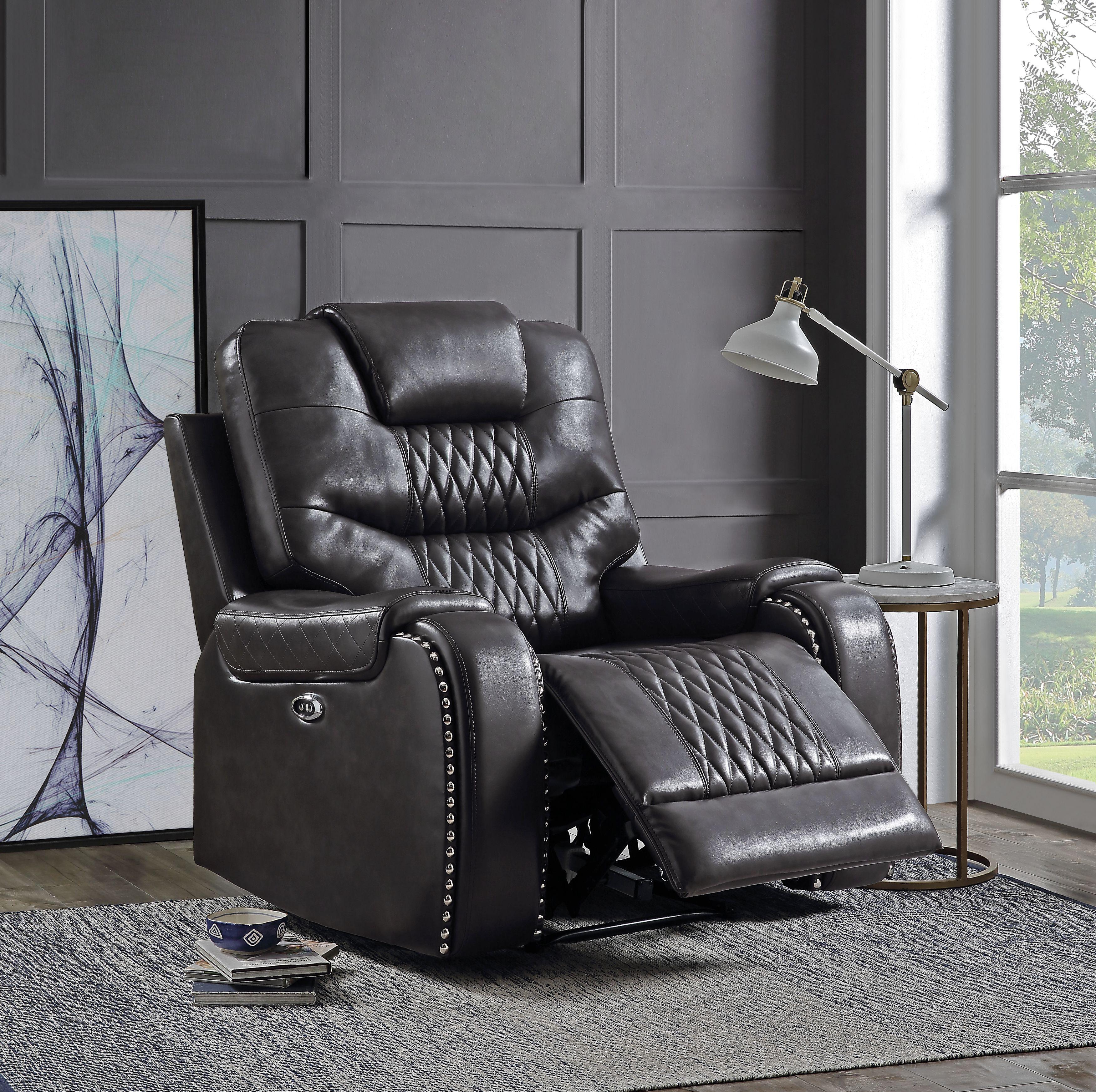 Braylon Magnetite PU Recliner (Power Motion) - Ideal Furniture (Fresno,CA)