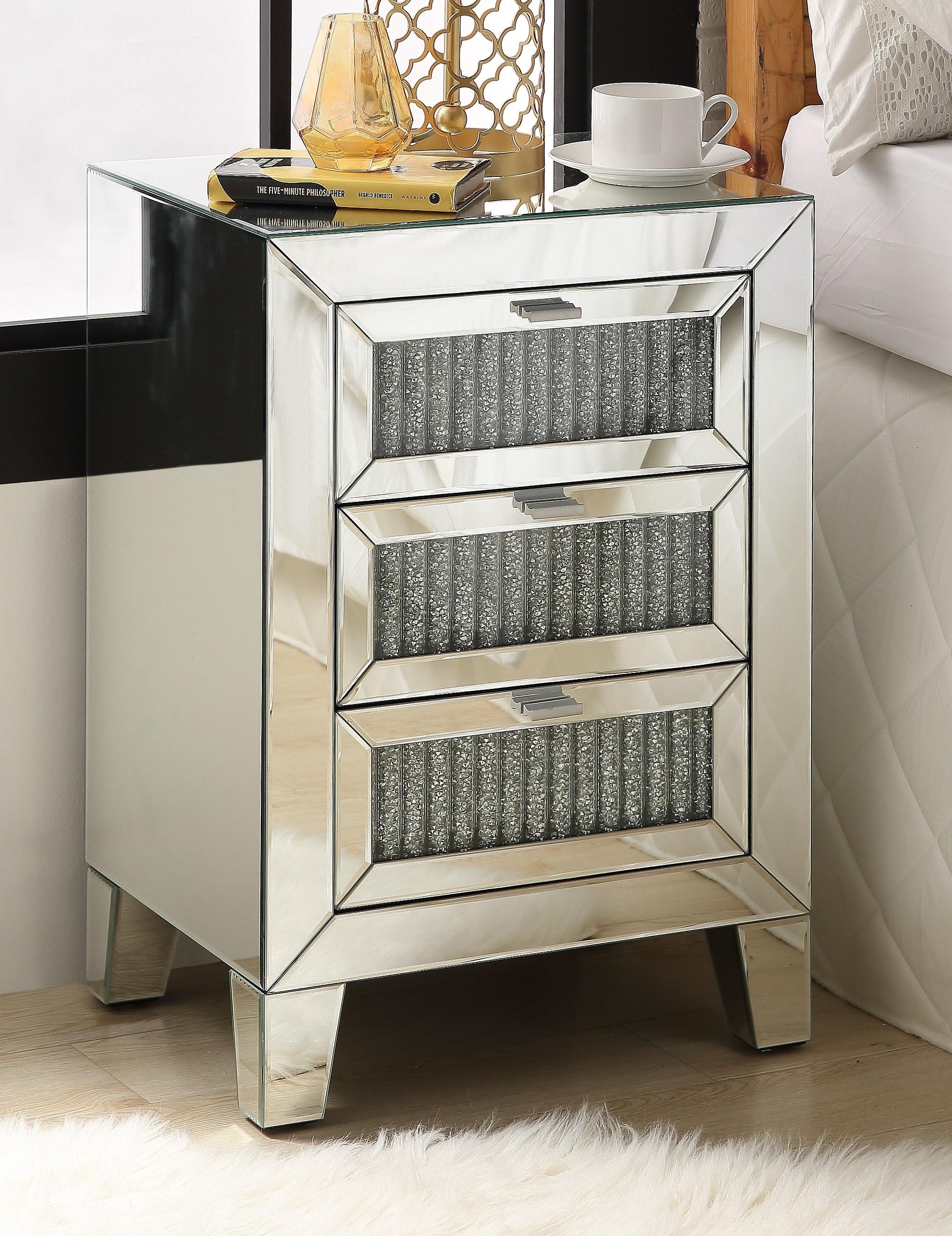 Caesia Mirrored & Faux Diamonds Accent Table - Ideal Furniture (Fresno,CA)
