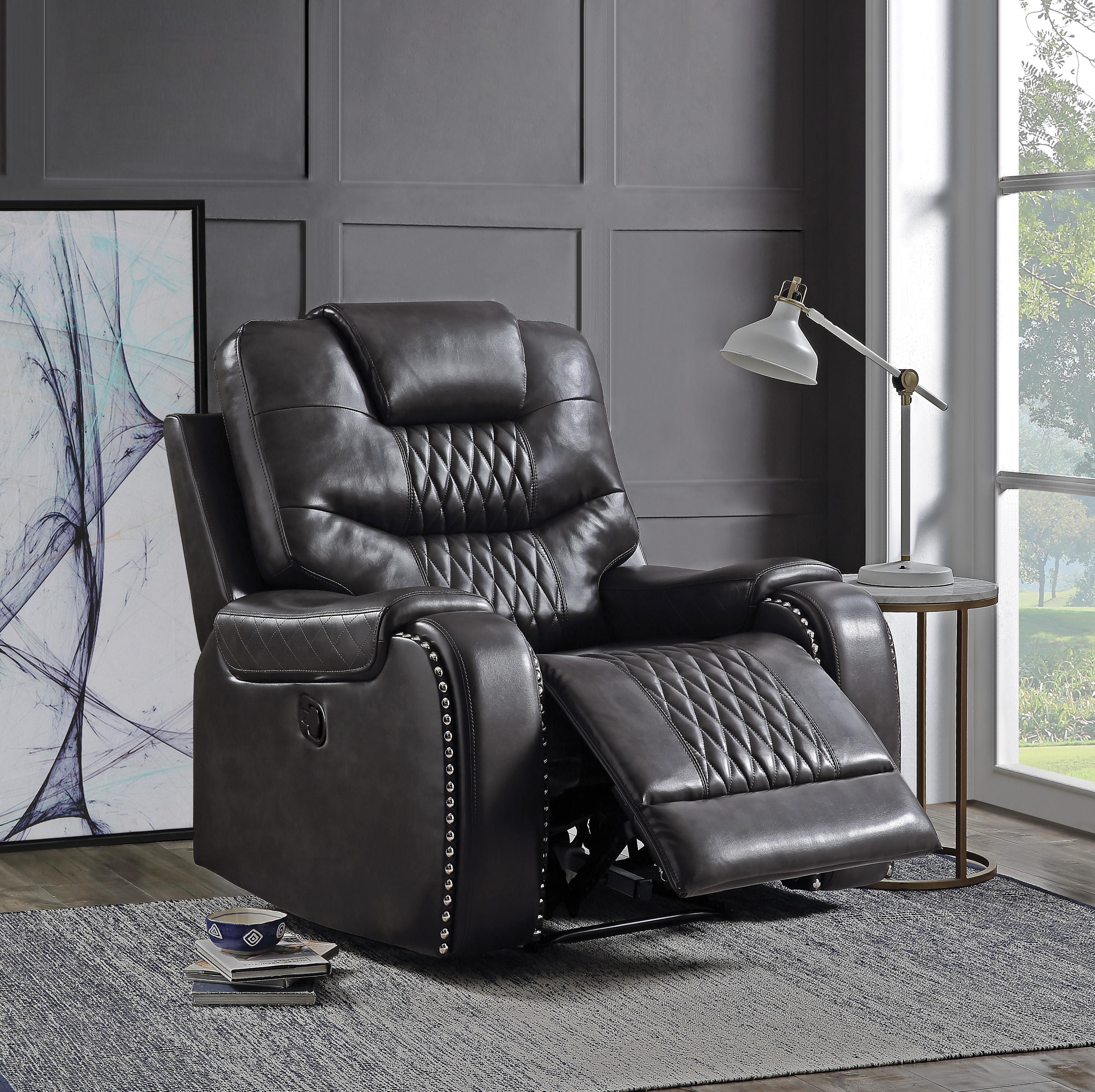 Braylon Magnetite PU Recliner (Motion) - Ideal Furniture (Fresno,CA)