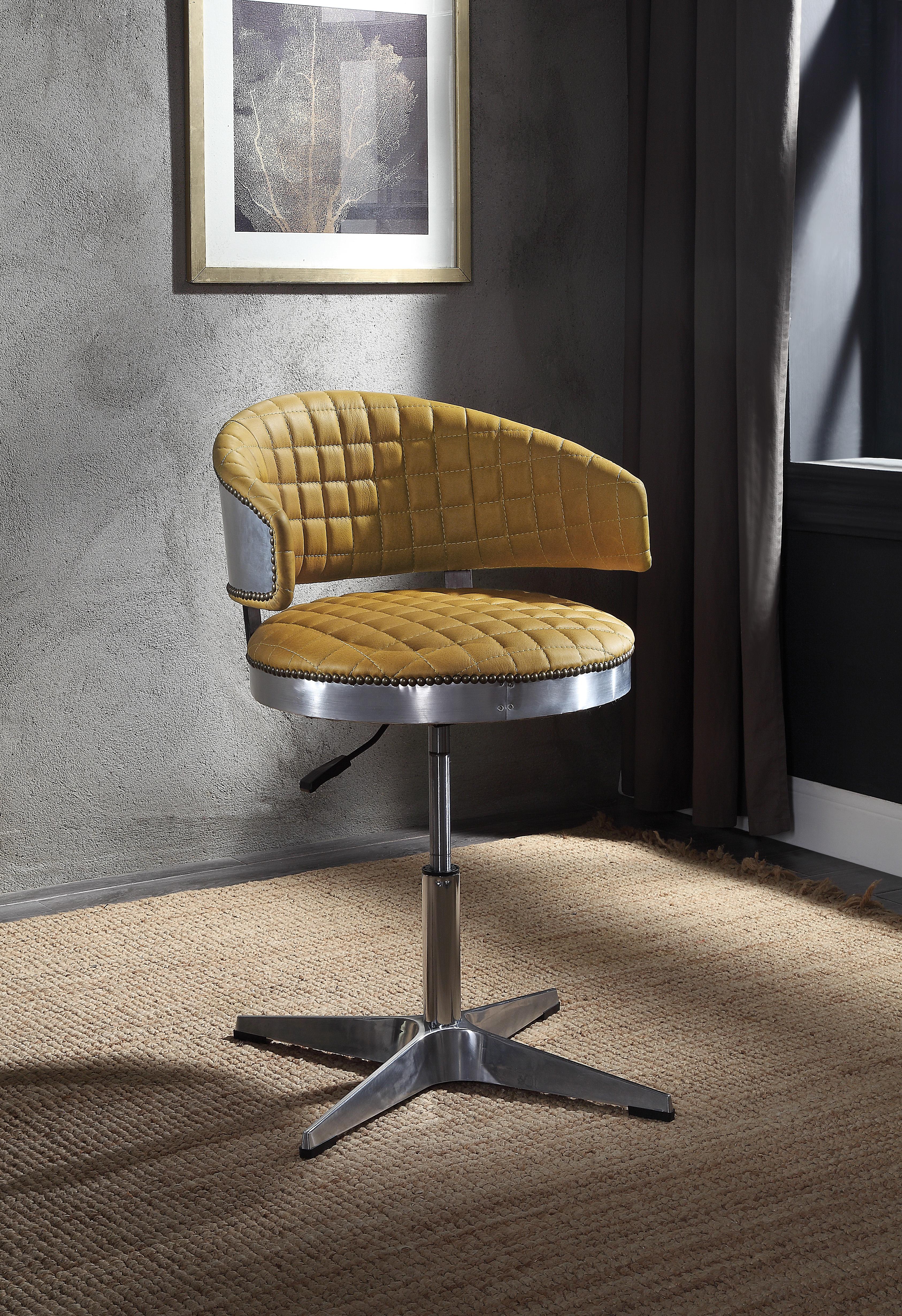 Brancaster Turmeric Top Grain Leather & Chrome Adjustable Chair w/Swivel - Ideal Furniture (Fresno,CA)