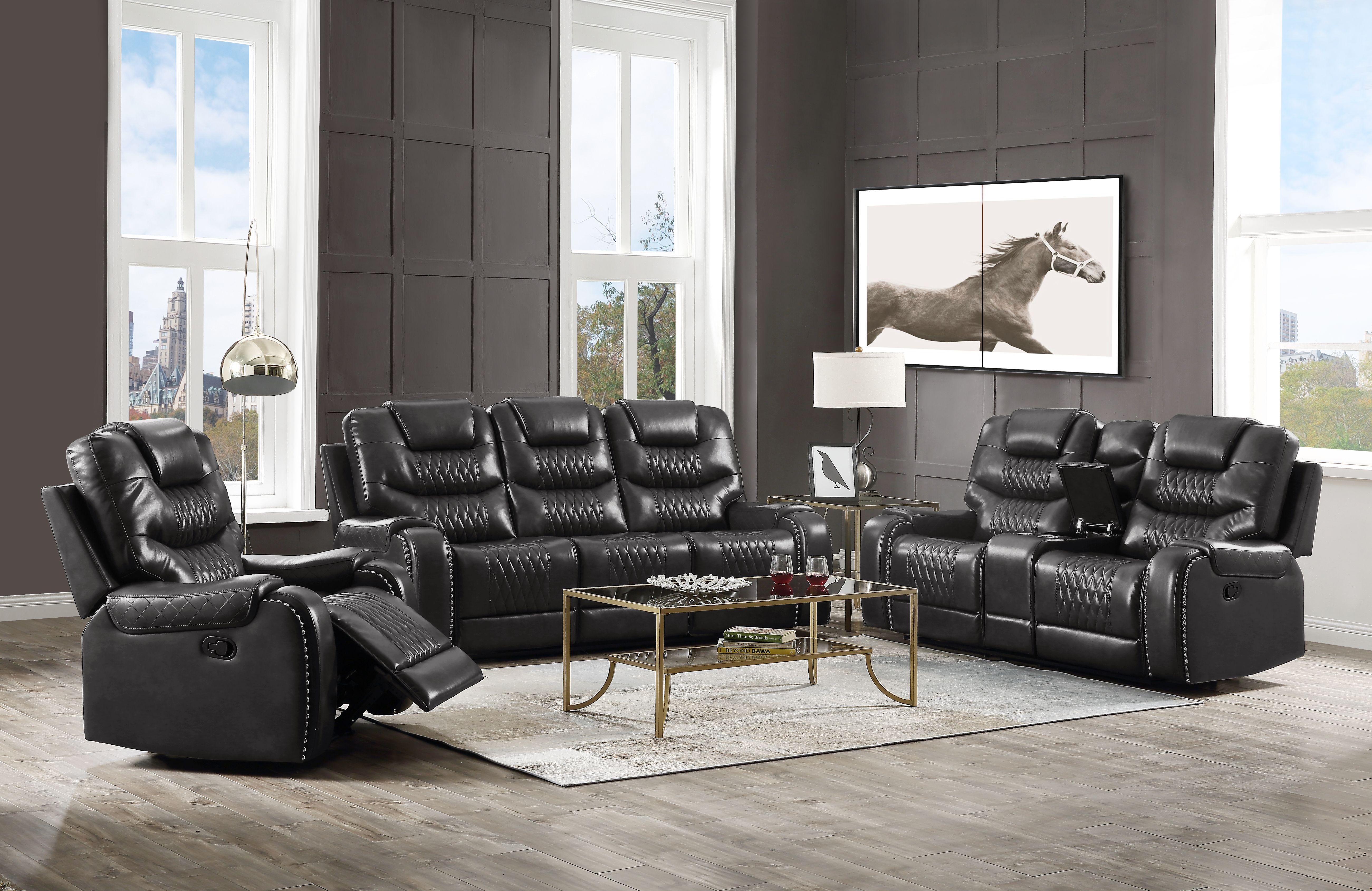 Braylon Magnetite PU Sofa (Motion) - Ideal Furniture (Fresno,CA)