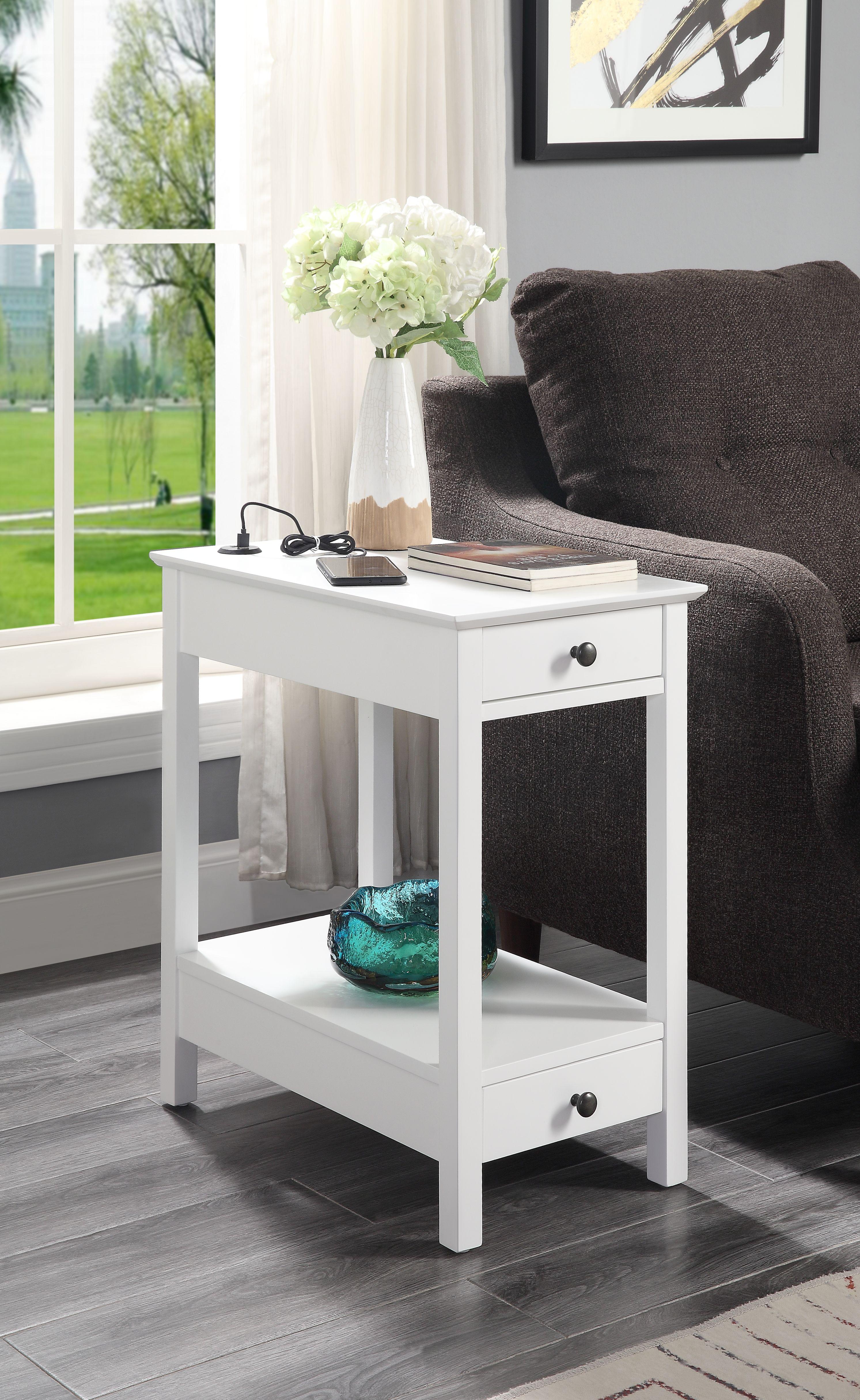 Byzad White Side Table (USB Charging Dock) - Ideal Furniture (Fresno,CA)