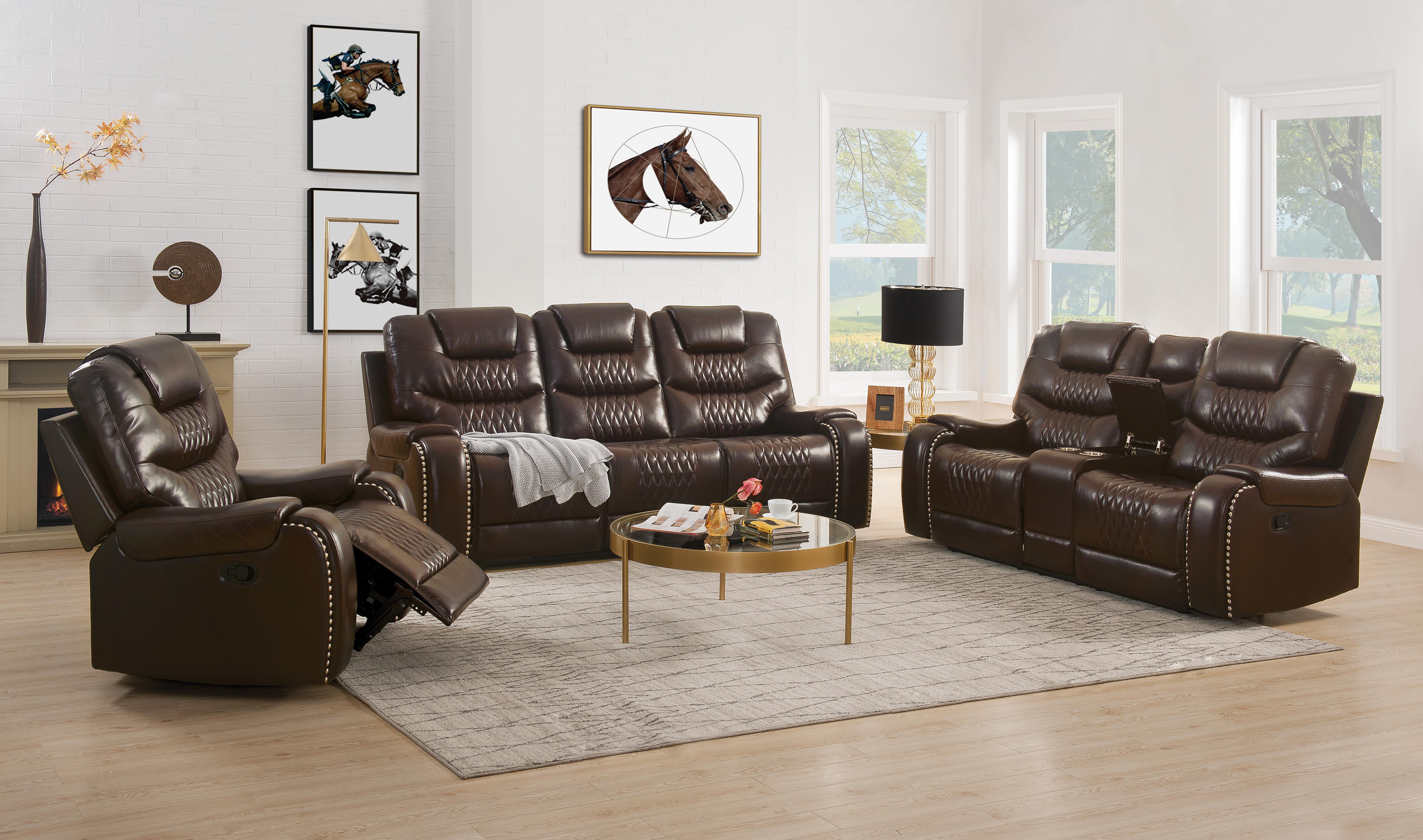 Braylon Brown PU Sofa+Loveseat (Motion) - Ideal Furniture (Fresno,CA)