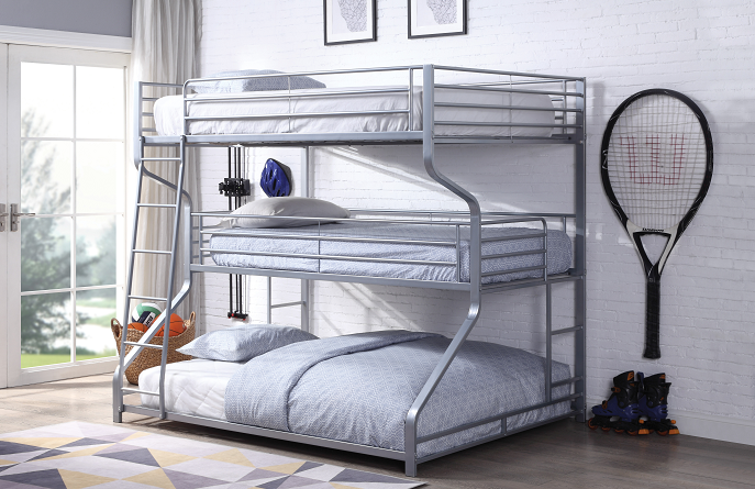 Caius II Silver Bunk Bed (Triple Full/Twin/Queen) - Ideal Furniture (Fresno,CA)
