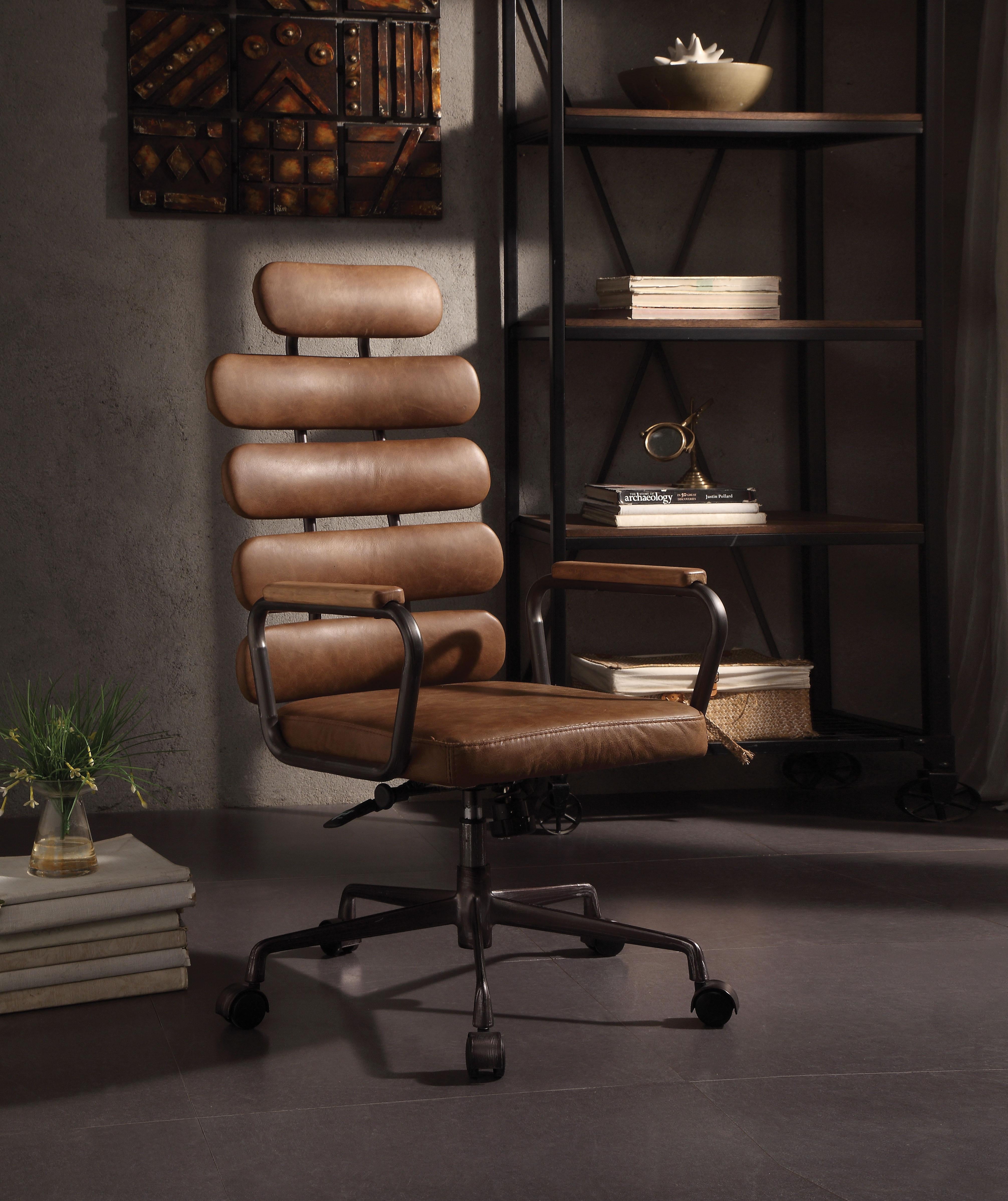 Calan Retro Brown Top Grain Leather Office Chair - Ideal Furniture (Fresno,CA)