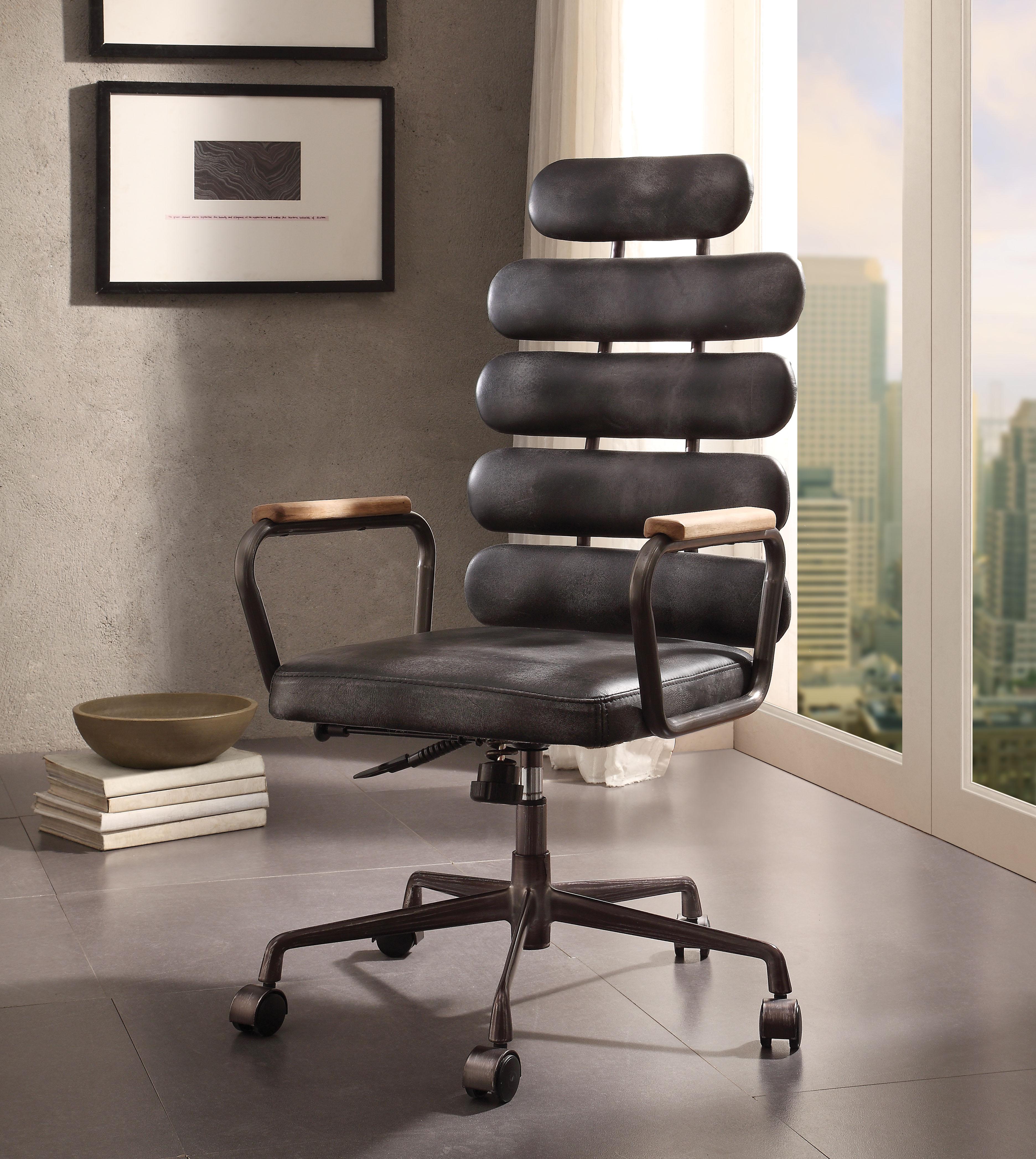 Calan Vintage Black Top Grain Leather Office Chair - Ideal Furniture (Fresno,CA)