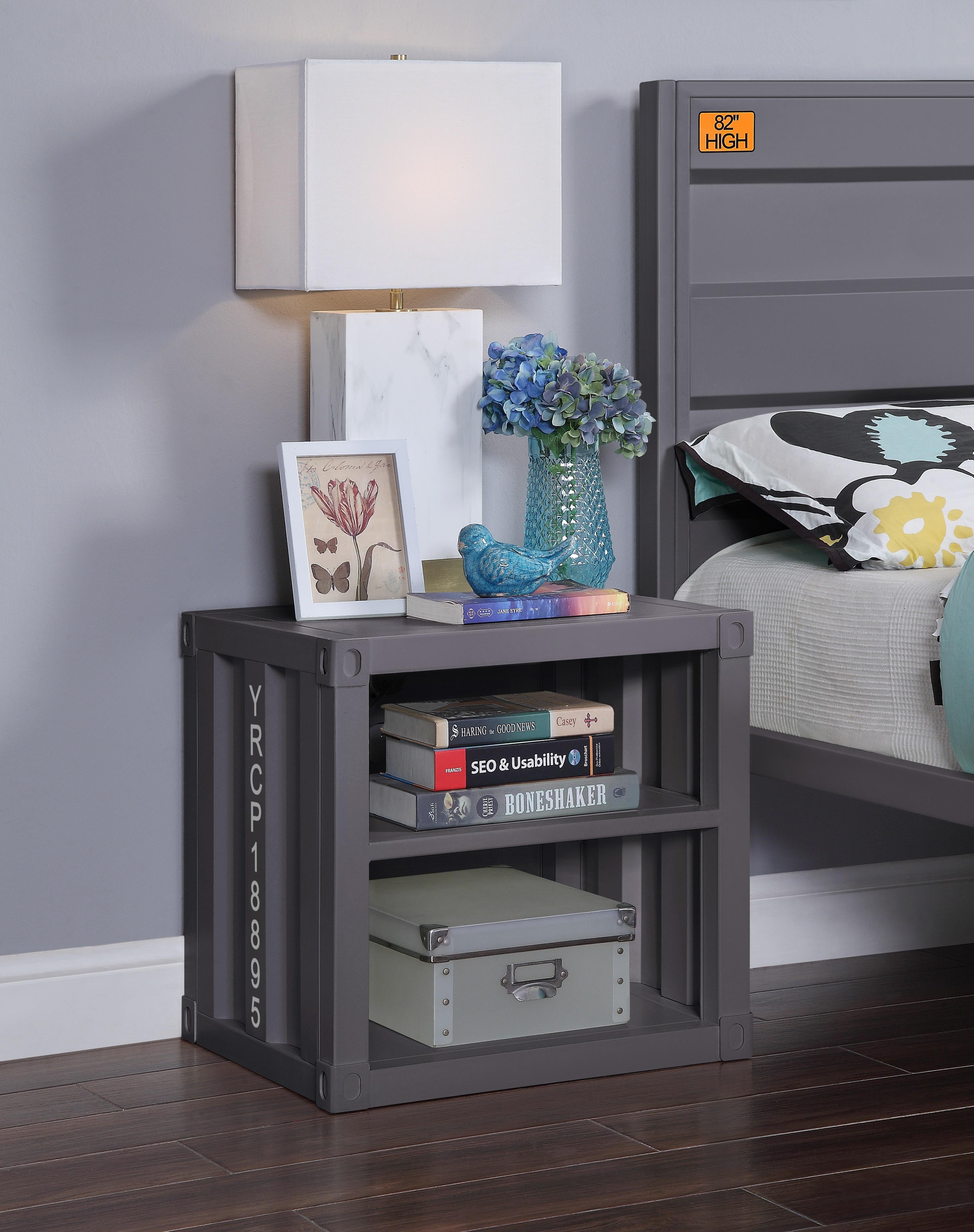Cargo Gunmetal Nightstand (USB) - Ideal Furniture (Fresno,CA)