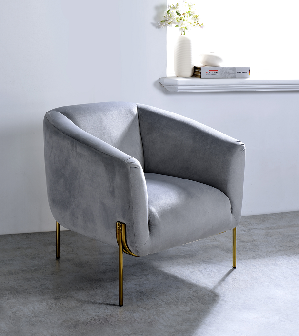 Carlson Gray Velvet & Gold Accent Chair - Ideal Furniture (Fresno,CA)