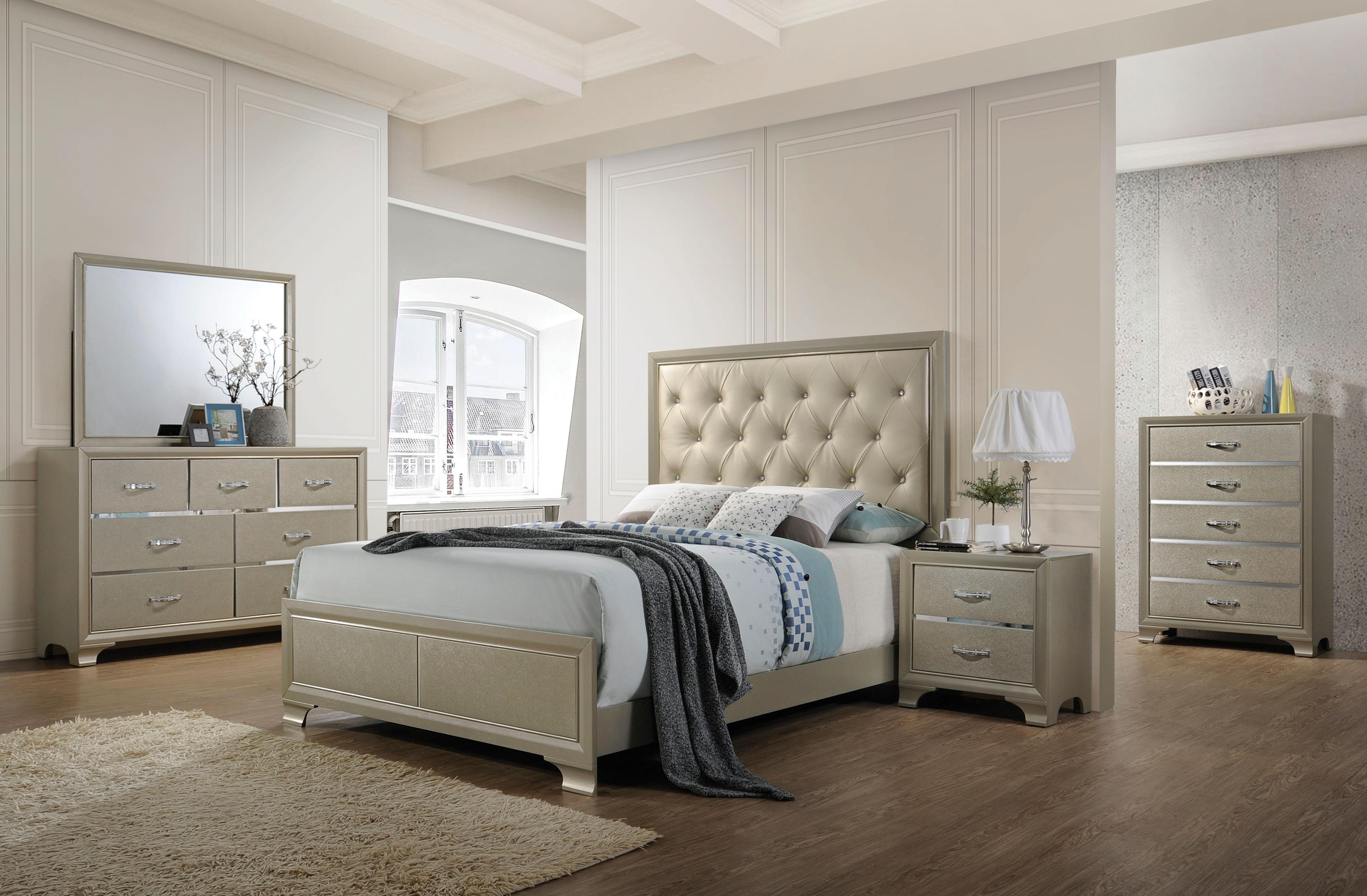 Carine PU & Champagne Queen Bed - Ideal Furniture (Fresno,CA)