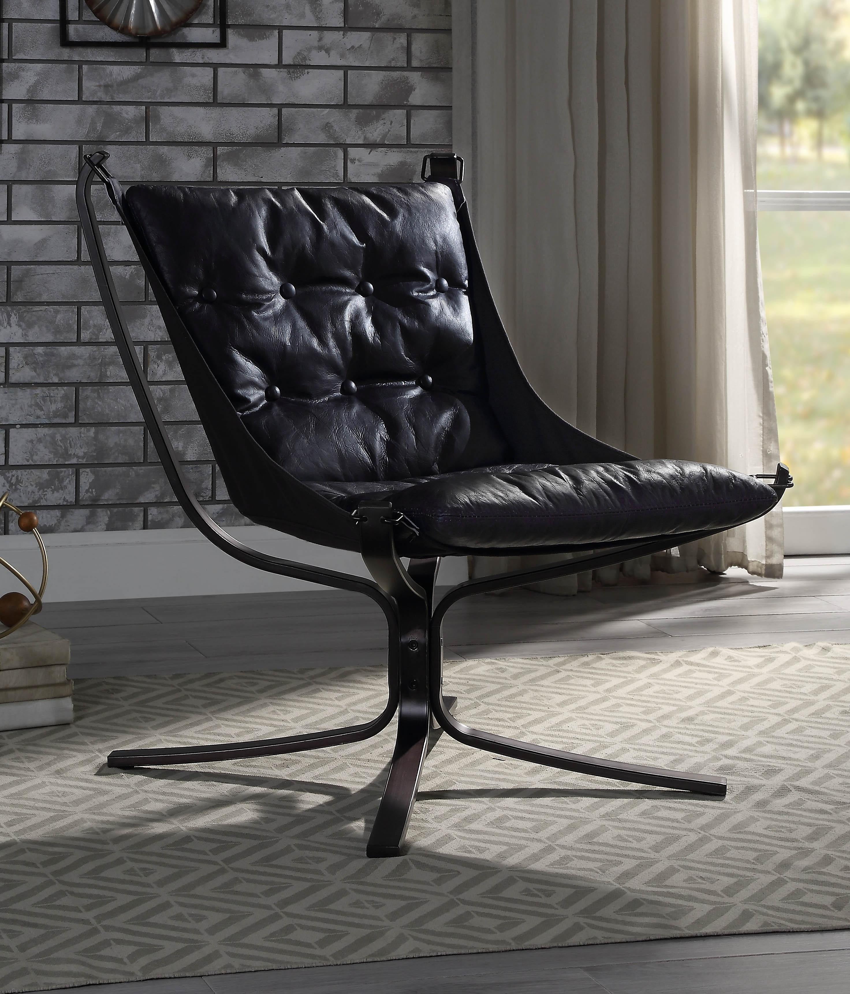 Carney Vintage Blue Top Grain Leather Accent Chair - Ideal Furniture (Fresno,CA)