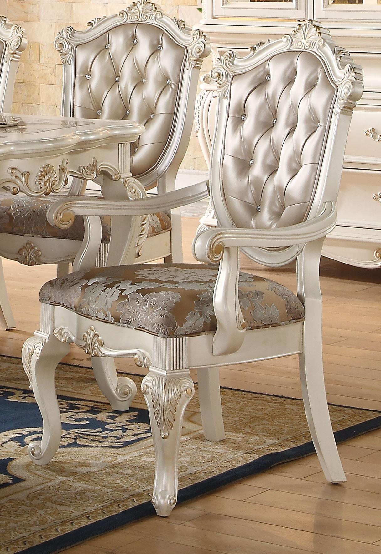Chantelle Rose Gold PU & Pearl White Arm Chair - Ideal Furniture (Fresno,CA)