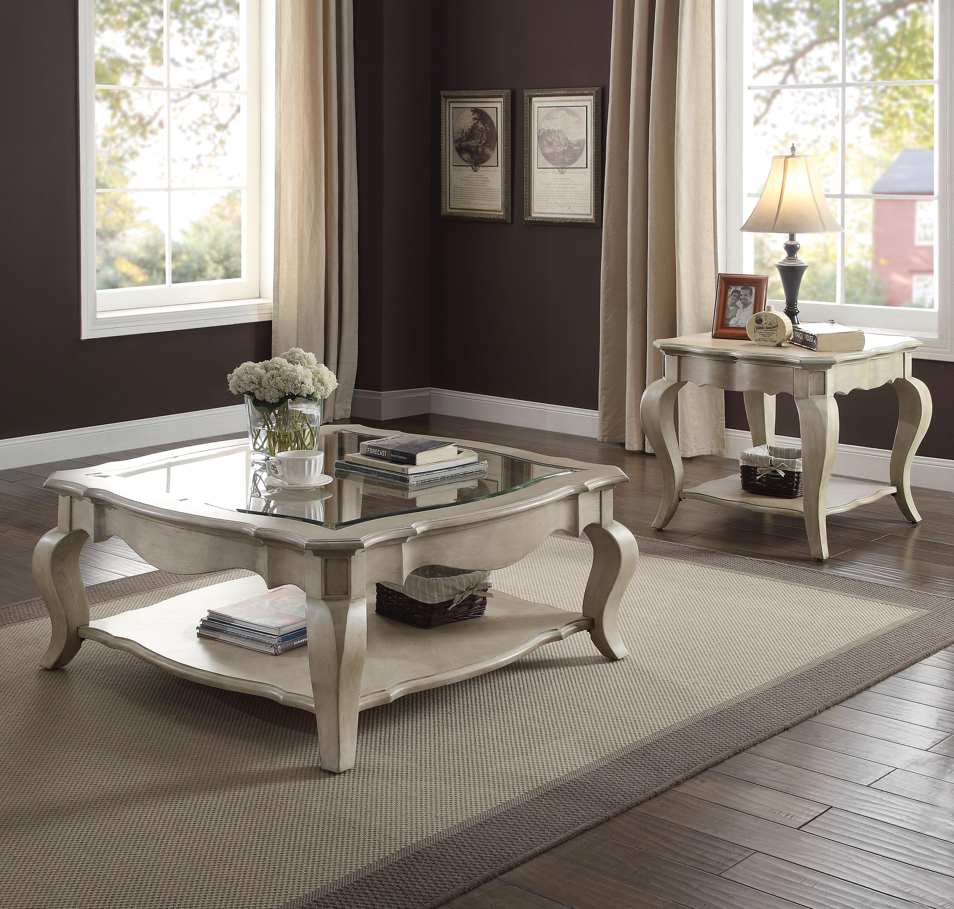 Chelmsford Antique Taupe & Clear Glass Coffee Table - Ideal Furniture (Fresno,CA)
