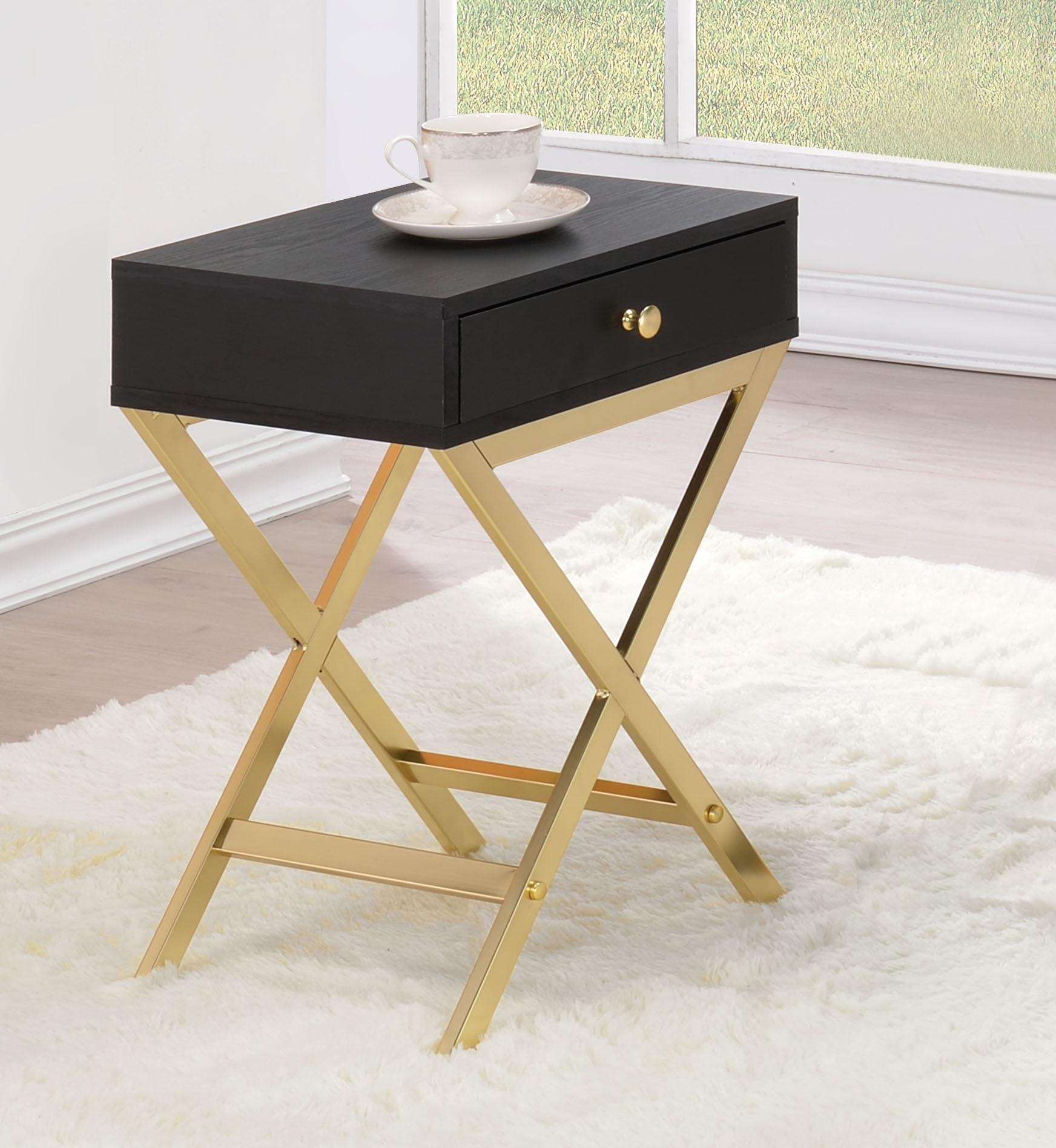 Coleen Black & Brass Side Table - Ideal Furniture (Fresno,CA)