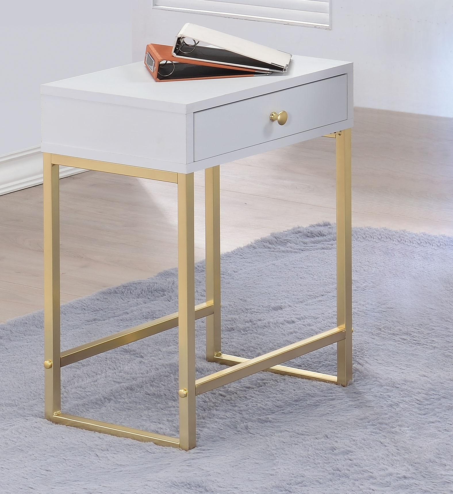 Coleen White & Brass Side Table - Ideal Furniture (Fresno,CA)