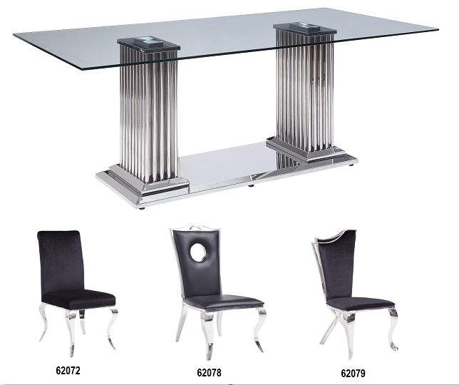 Cyrene Stainless Steel & Clear Glass Dining Table - Ideal Furniture (Fresno,CA)