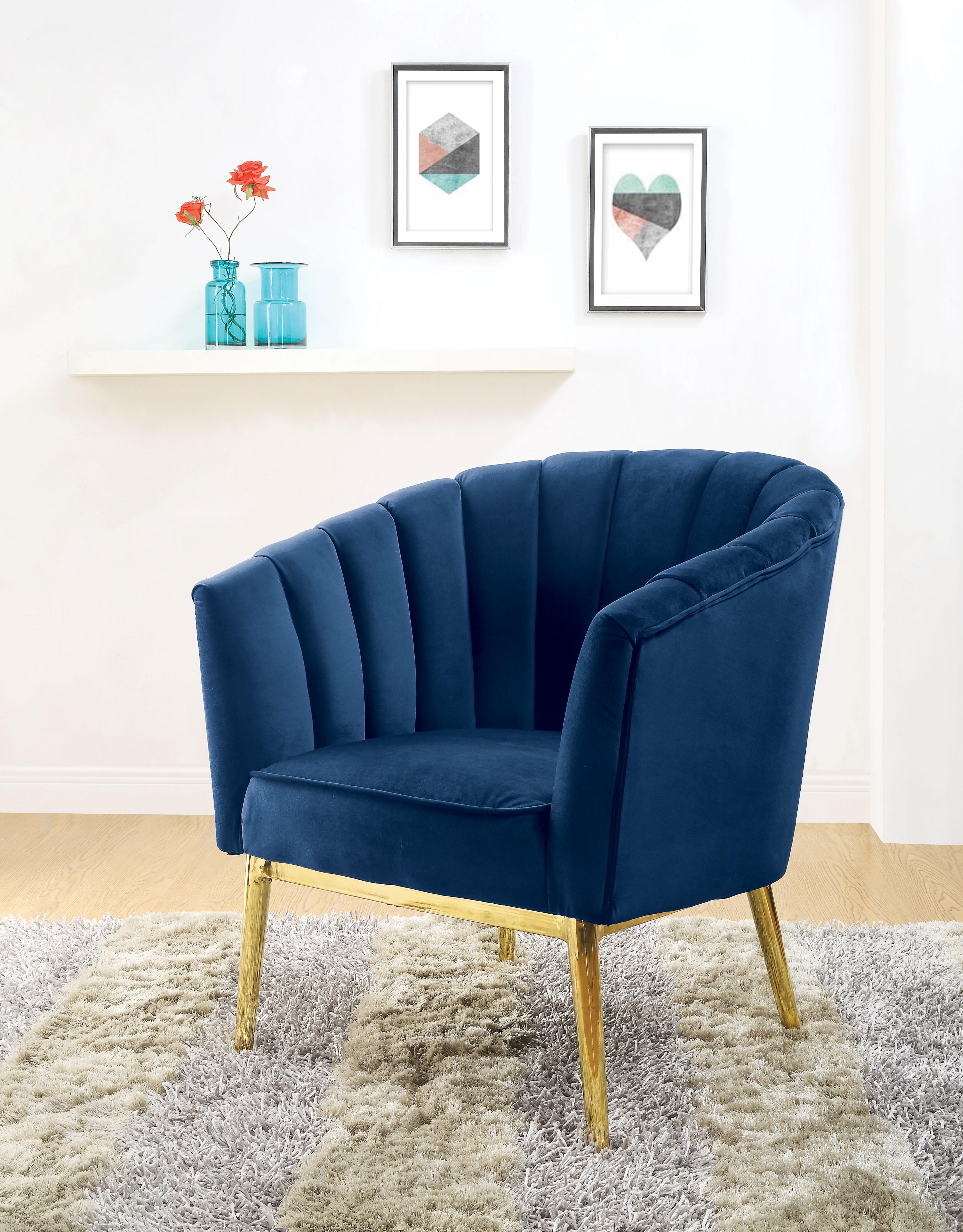 Colla Midnight Blue Velvet & Gold Accent Chair - Ideal Furniture (Fresno,CA)
