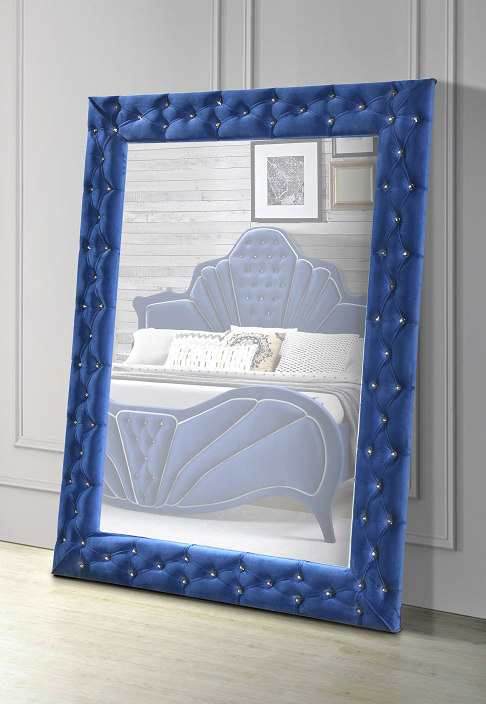 Dante Blue Velvet Accent Floor Mirror - Ideal Furniture (Fresno,CA)