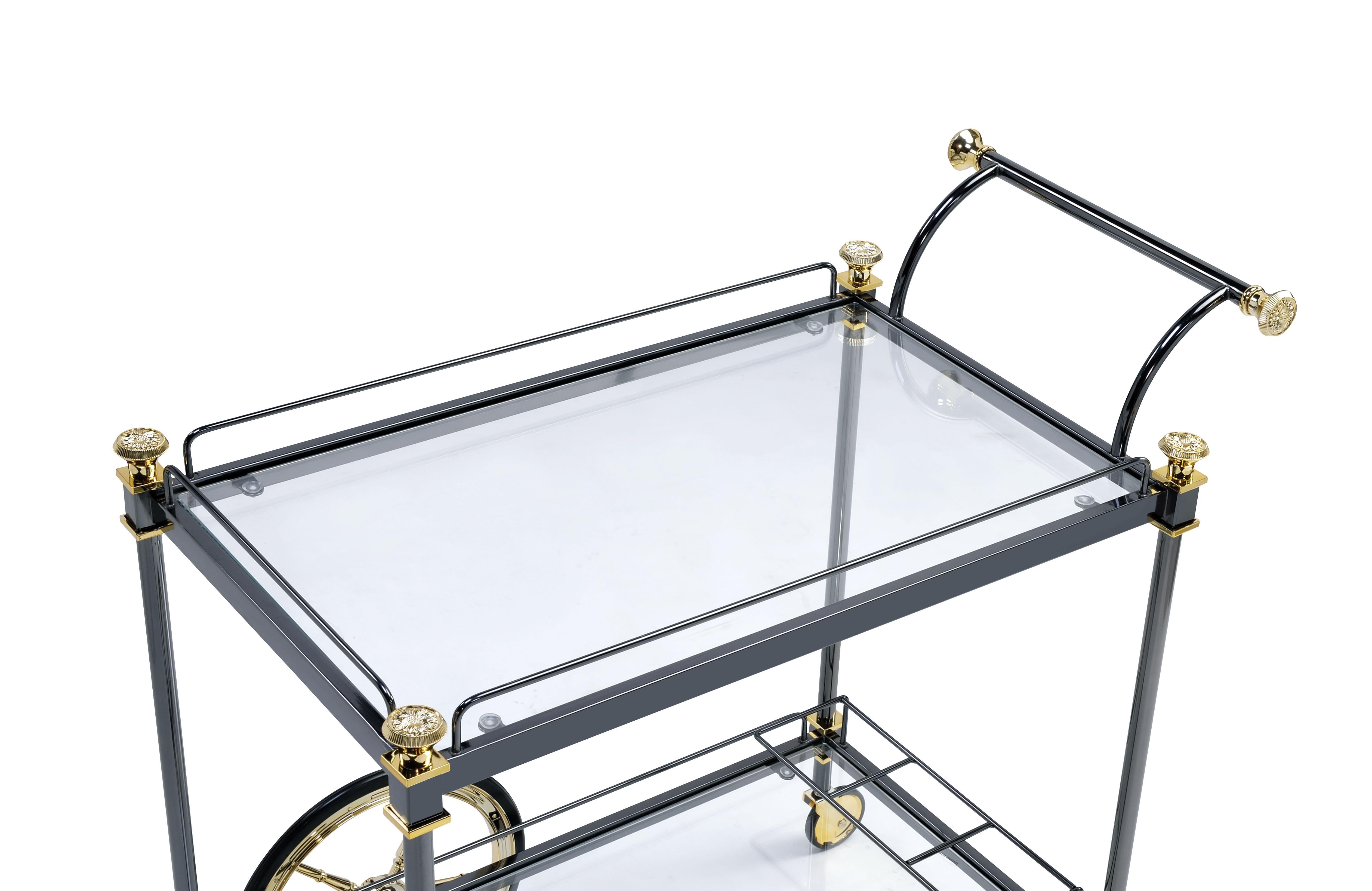 Cyrus Black/Gold & Clear Glass Serving Cart - Ideal Furniture (Fresno,CA)