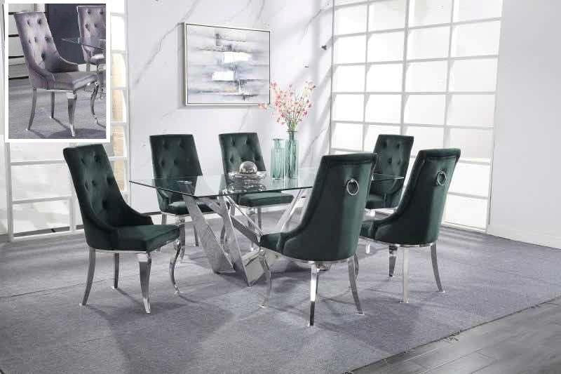 Dekel Clear Glass & Stainless Steel Dining Room Set - Ideal Furniture (Fresno,CA)