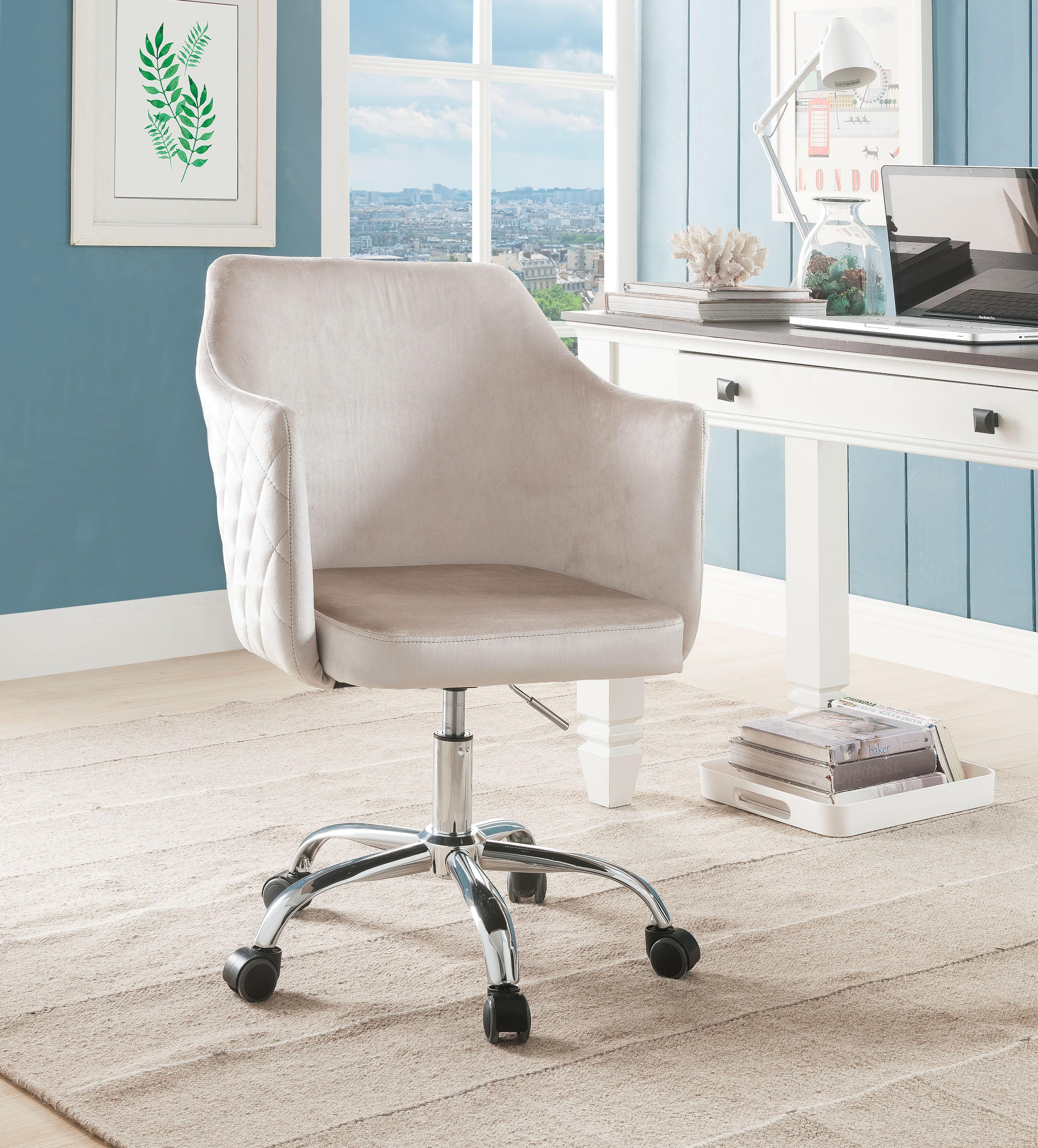 Cosgair Champagne Velvet & Chrome Office Chair - Ideal Furniture (Fresno,CA)