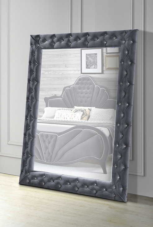 Dante Gray Velvet Accent Floor Mirror - Ideal Furniture (Fresno,CA)