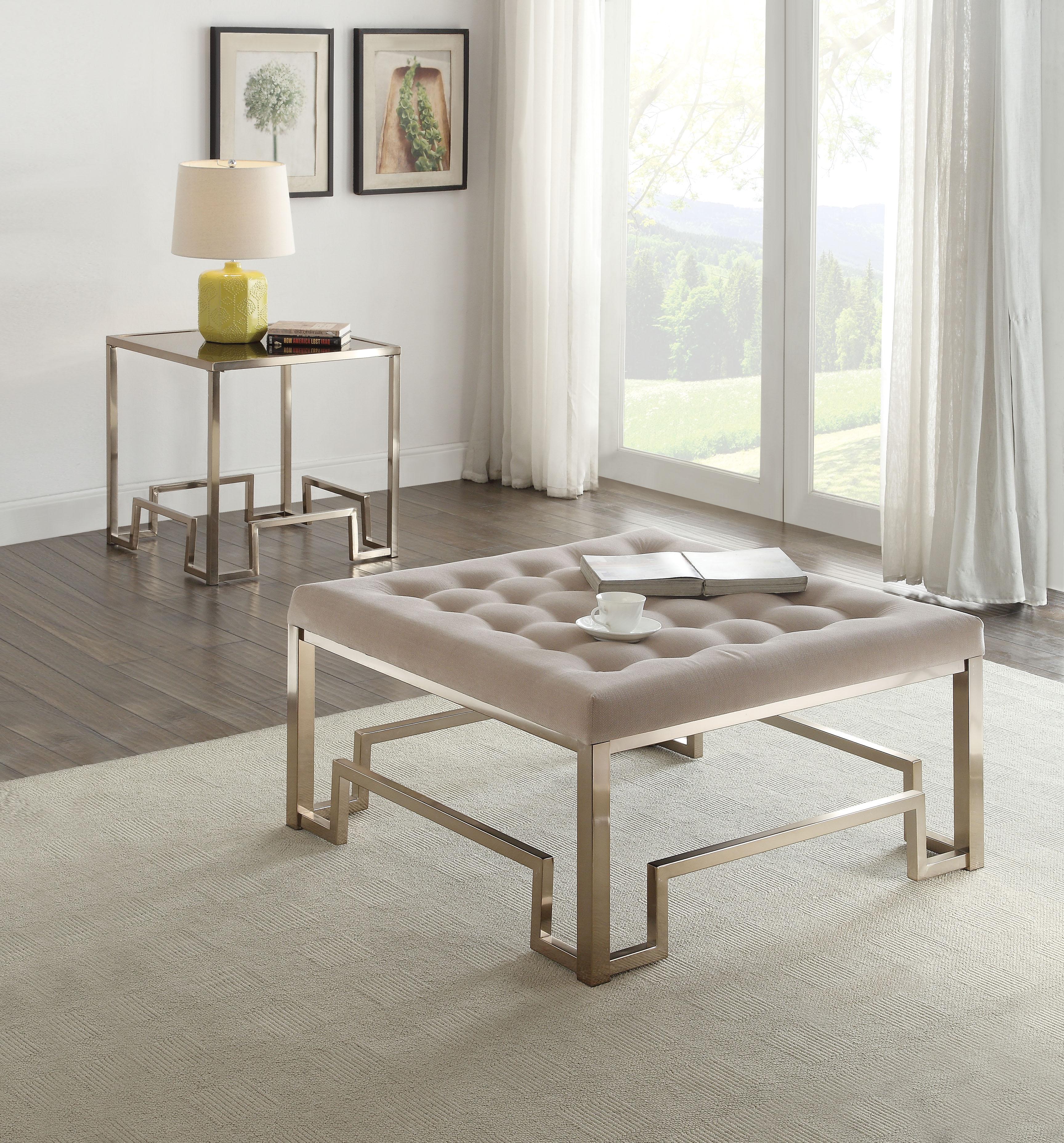 Damien Fabric & Champagne Cocktail Ottoman - Ideal Furniture (Fresno,CA)