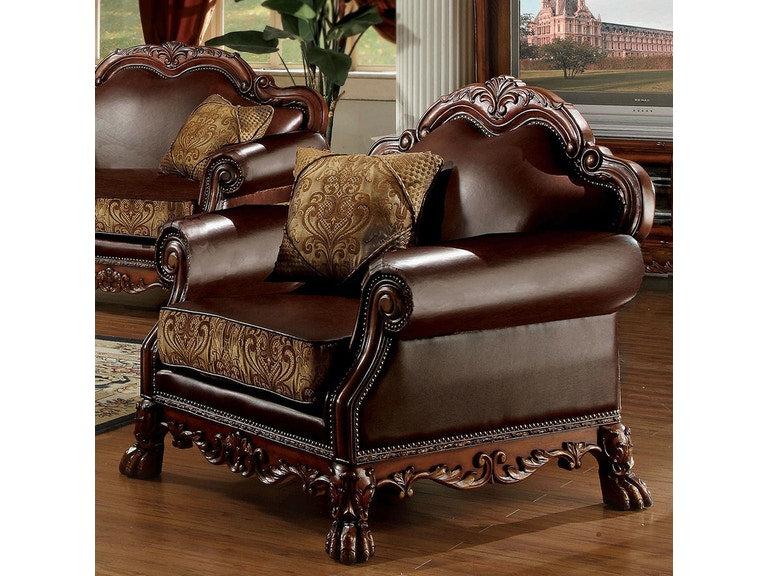 Dresden Brown PU & Chenille, Cherry Oak Chair & 1 Pillow - Ideal Furniture (Fresno,CA)