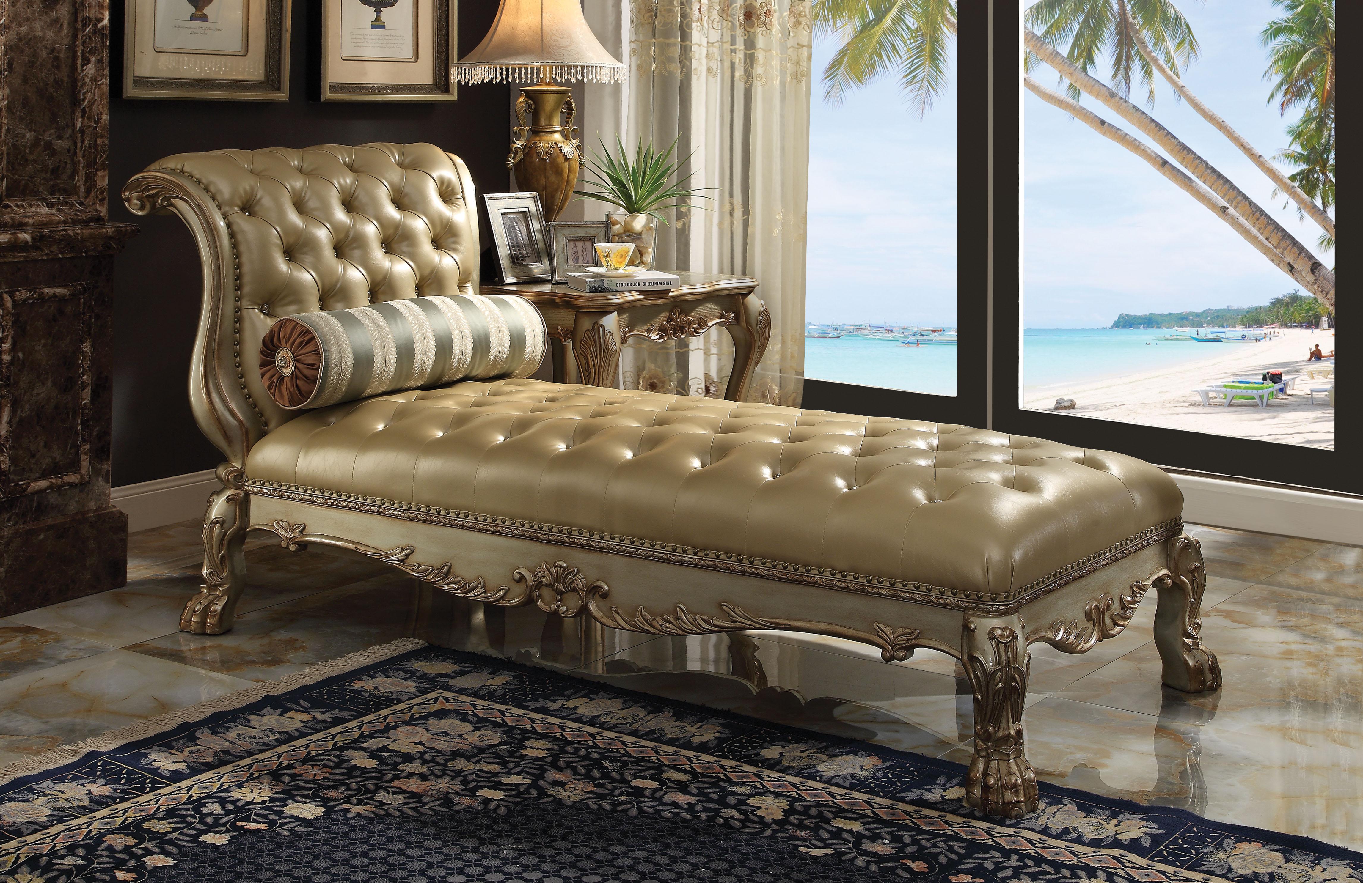 Dresden Bone PU & Gold Patina Chaise & Pillow - Ideal Furniture (Fresno,CA)