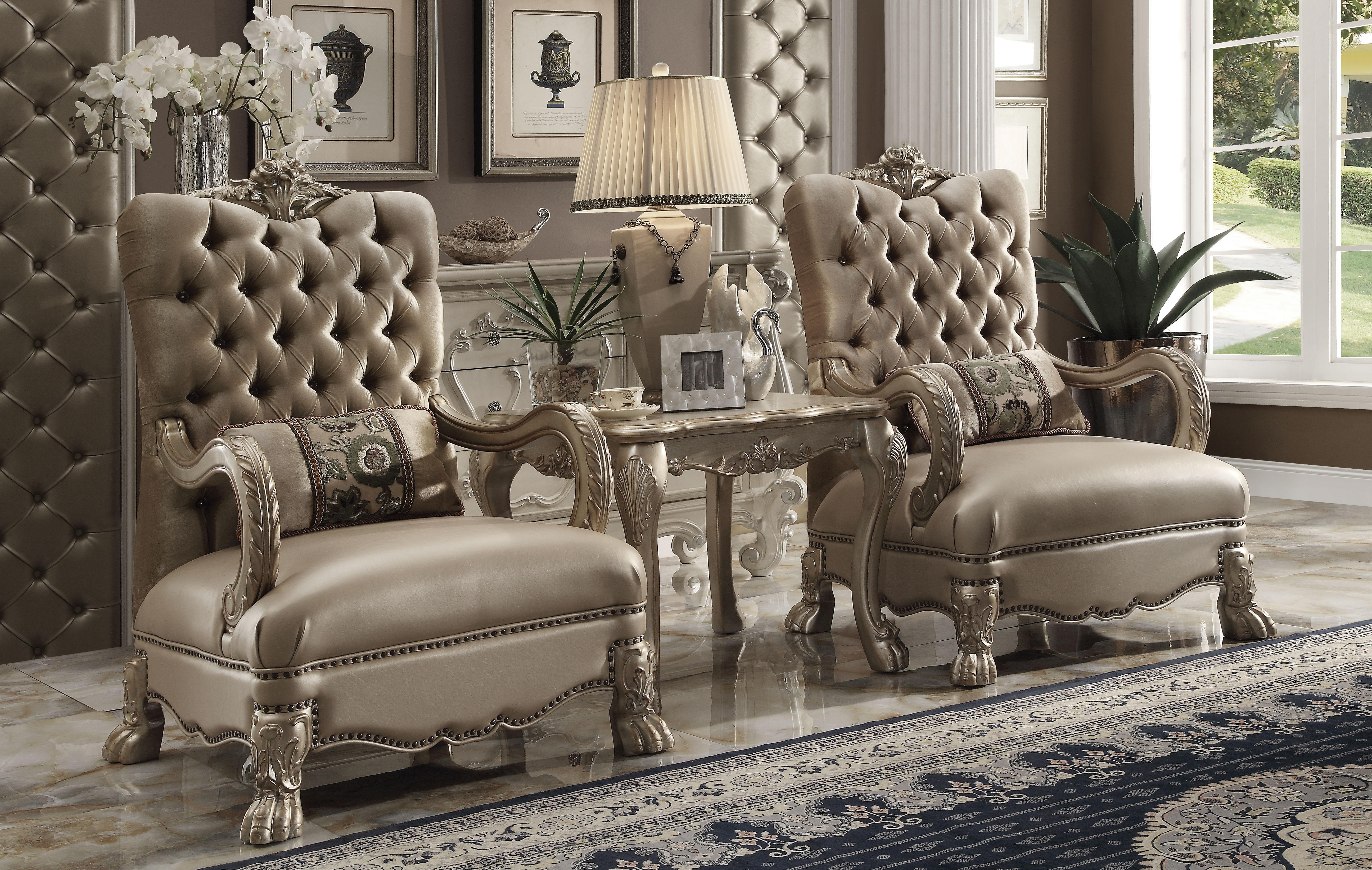 Dresden Bone Velvet & Gold Patina Chair & 1 Pillow - Ideal Furniture (Fresno,CA)