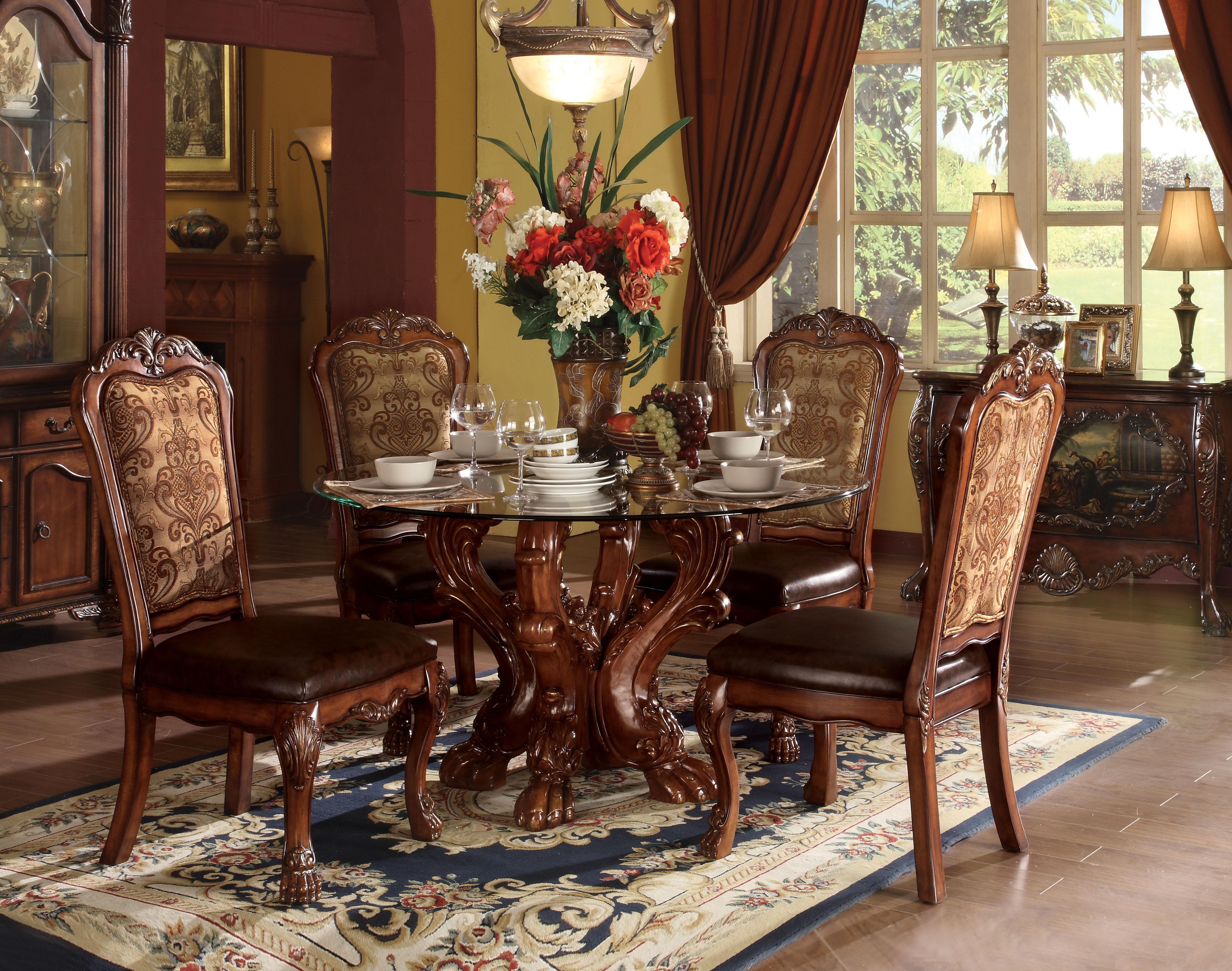 Dresden Cherry Oak & Clear Glass Dining Table - Ideal Furniture (Fresno,CA)