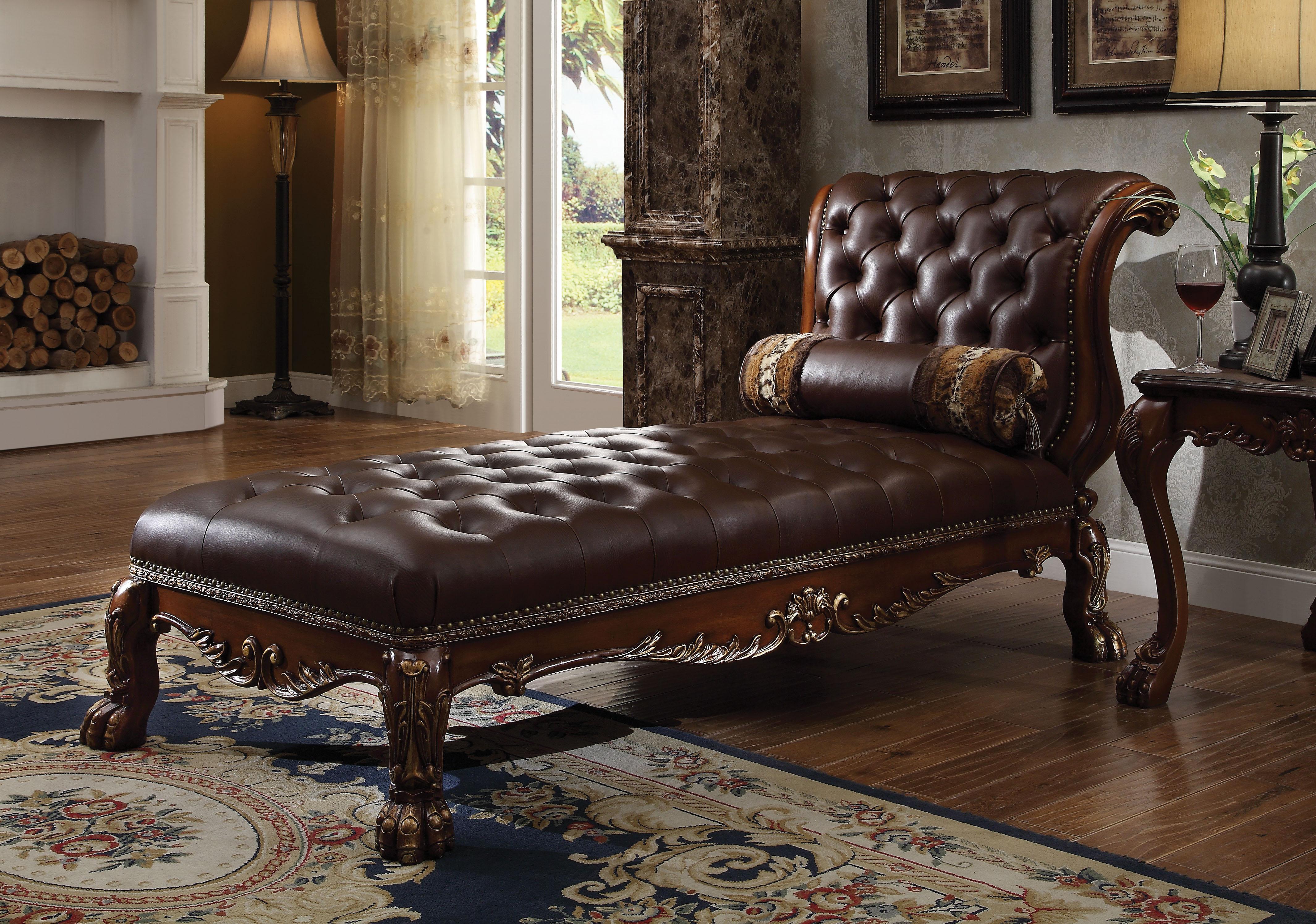 Dresden PU & Cherry Oak Chaise & Pillow - Ideal Furniture (Fresno,CA)