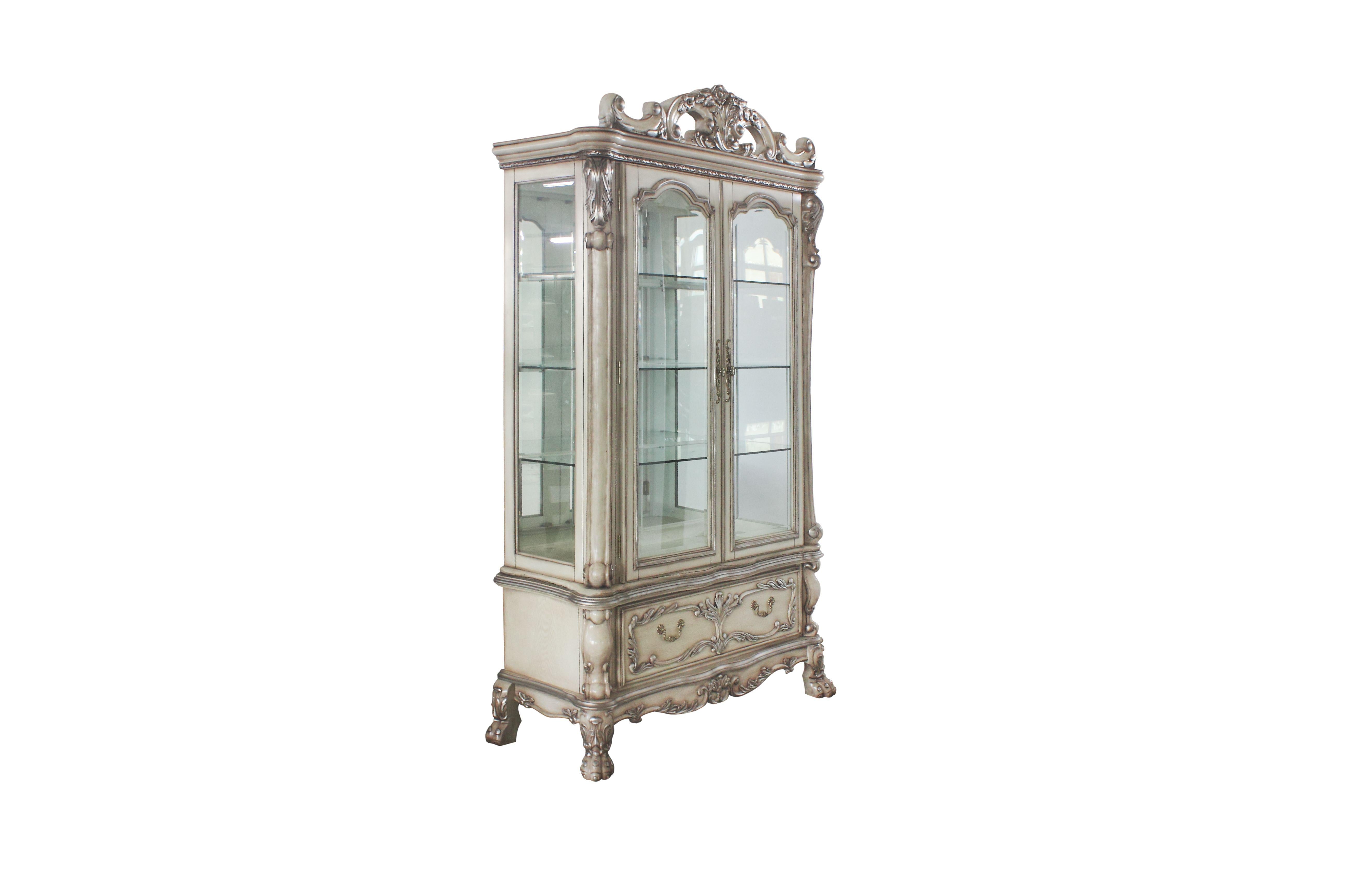 Dresden Vintage Bone White Curio Cabinet - Ideal Furniture (Fresno,CA)