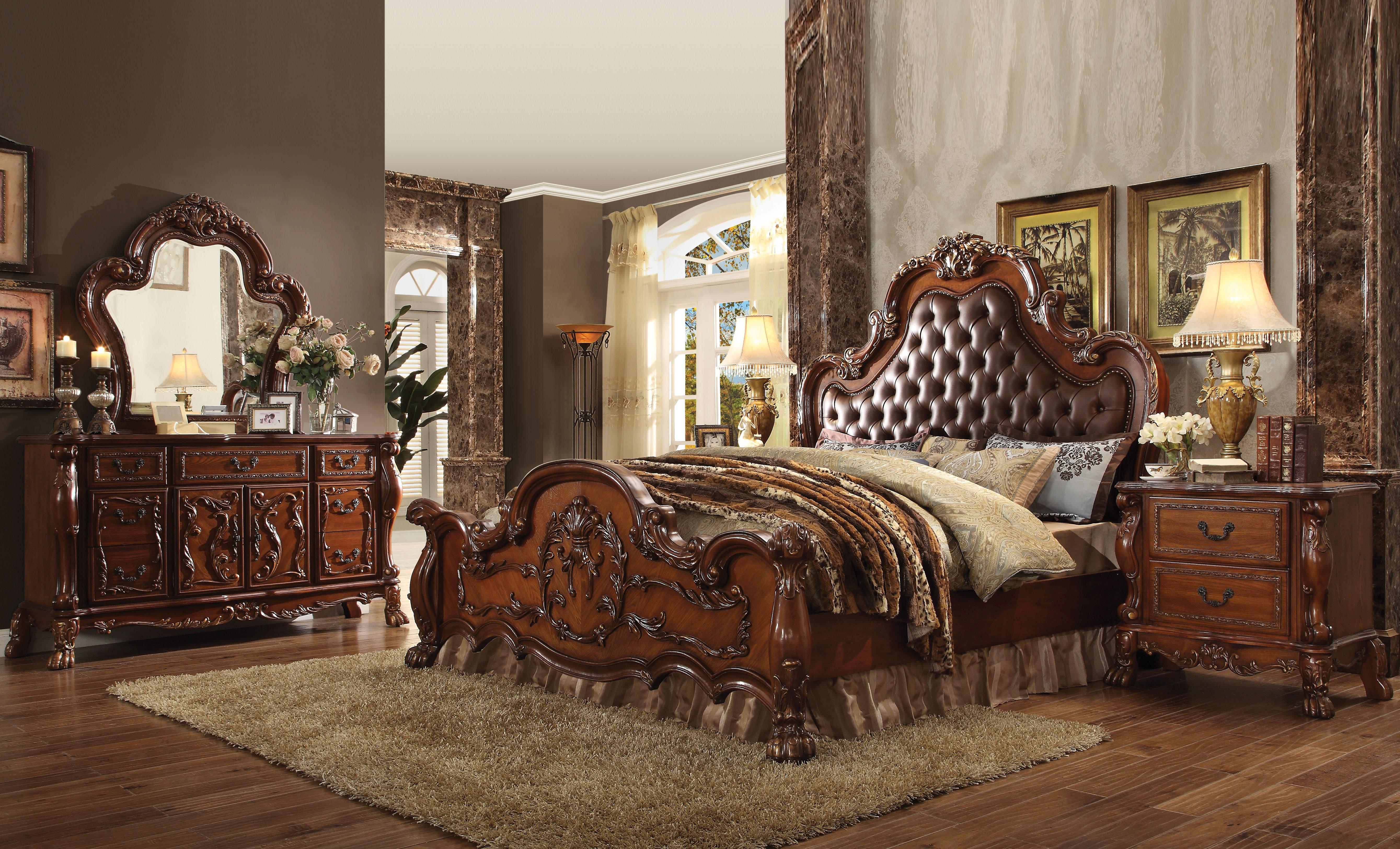 Dresden PU & Cherry Oak Queen Bed - Ideal Furniture (Fresno,CA)