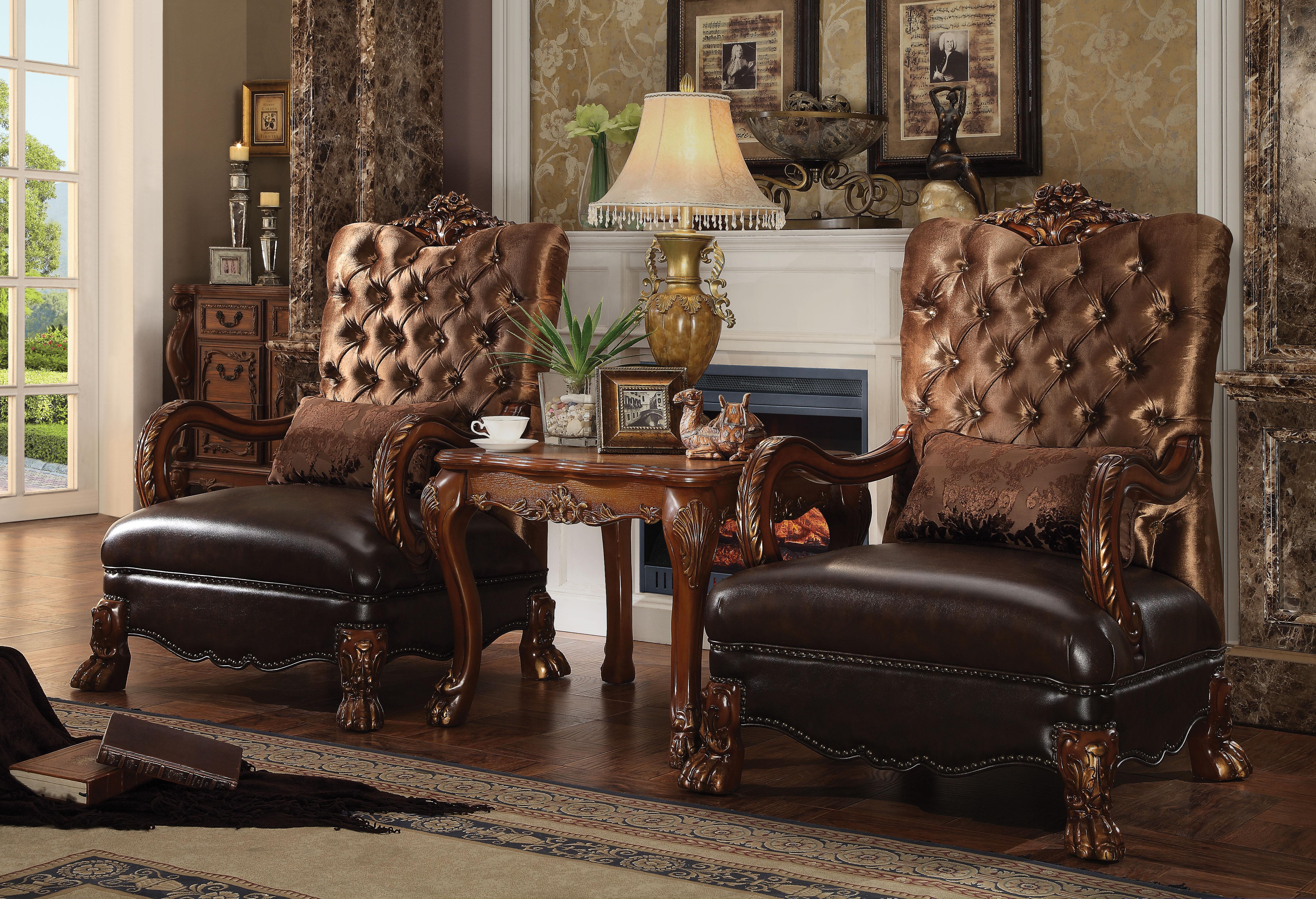 Dresden Golden Brown Velvet & Cherry Oak Chair & 1 Pillow - Ideal Furniture (Fresno,CA)