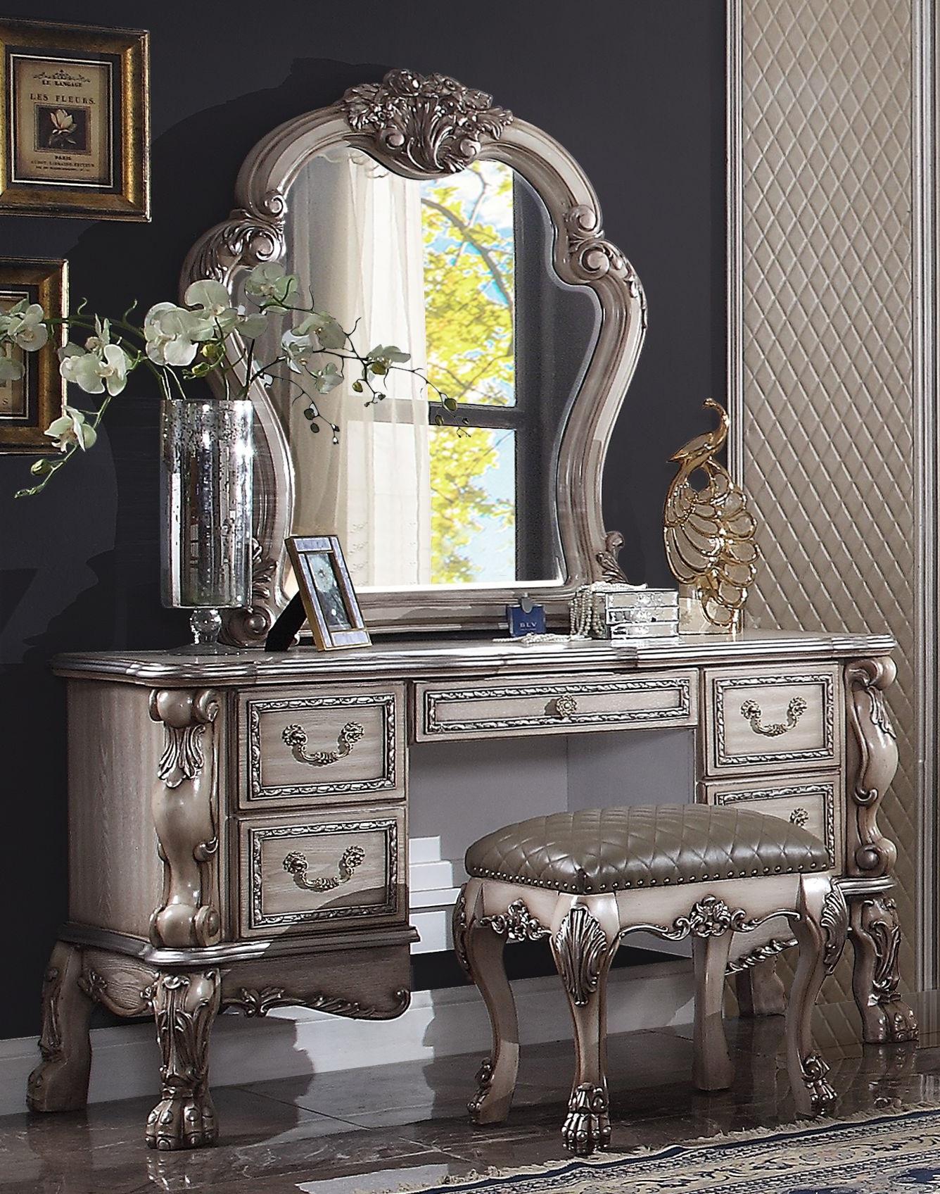 Dresden Vintage Bone White Vanity Desk - Ideal Furniture (Fresno,CA)