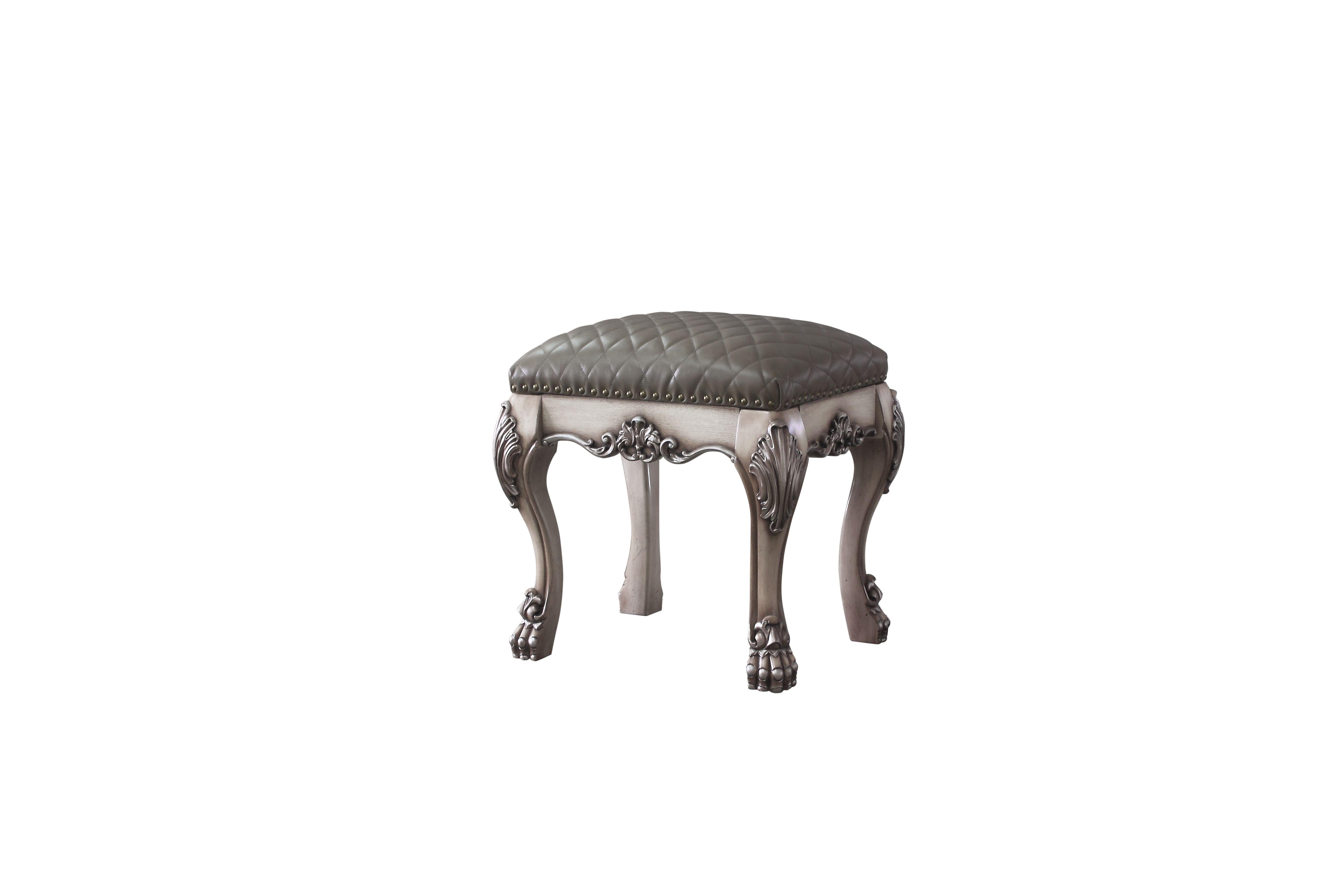Dresden Vintage Bone White & PU Vanity Stool - Ideal Furniture (Fresno,CA)