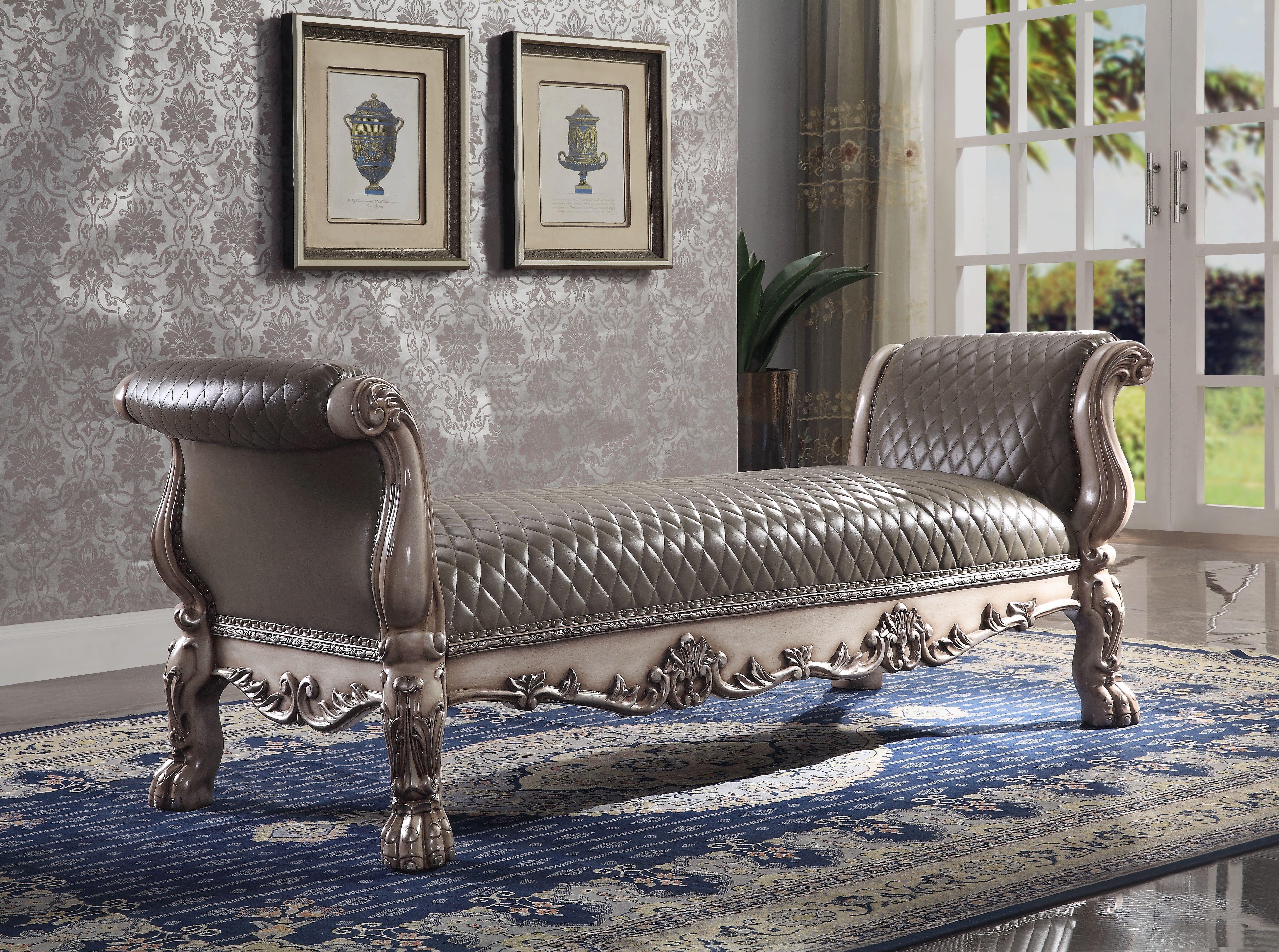 Dresden Vintage Bone White & PU Bench - Ideal Furniture (Fresno,CA)