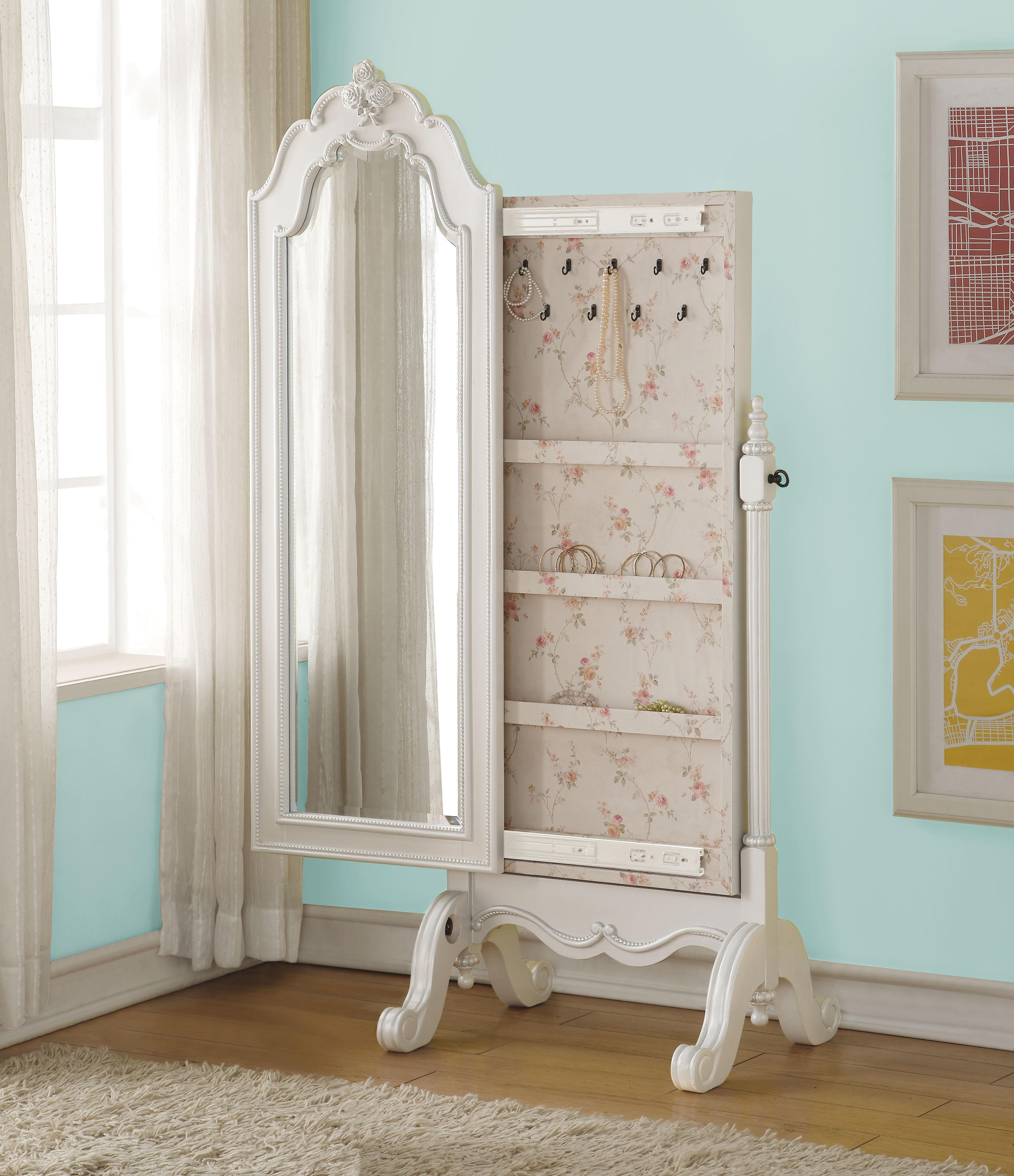 Edalene Pearl White Jewelry Armoire (Cheval) - Ideal Furniture (Fresno,CA)