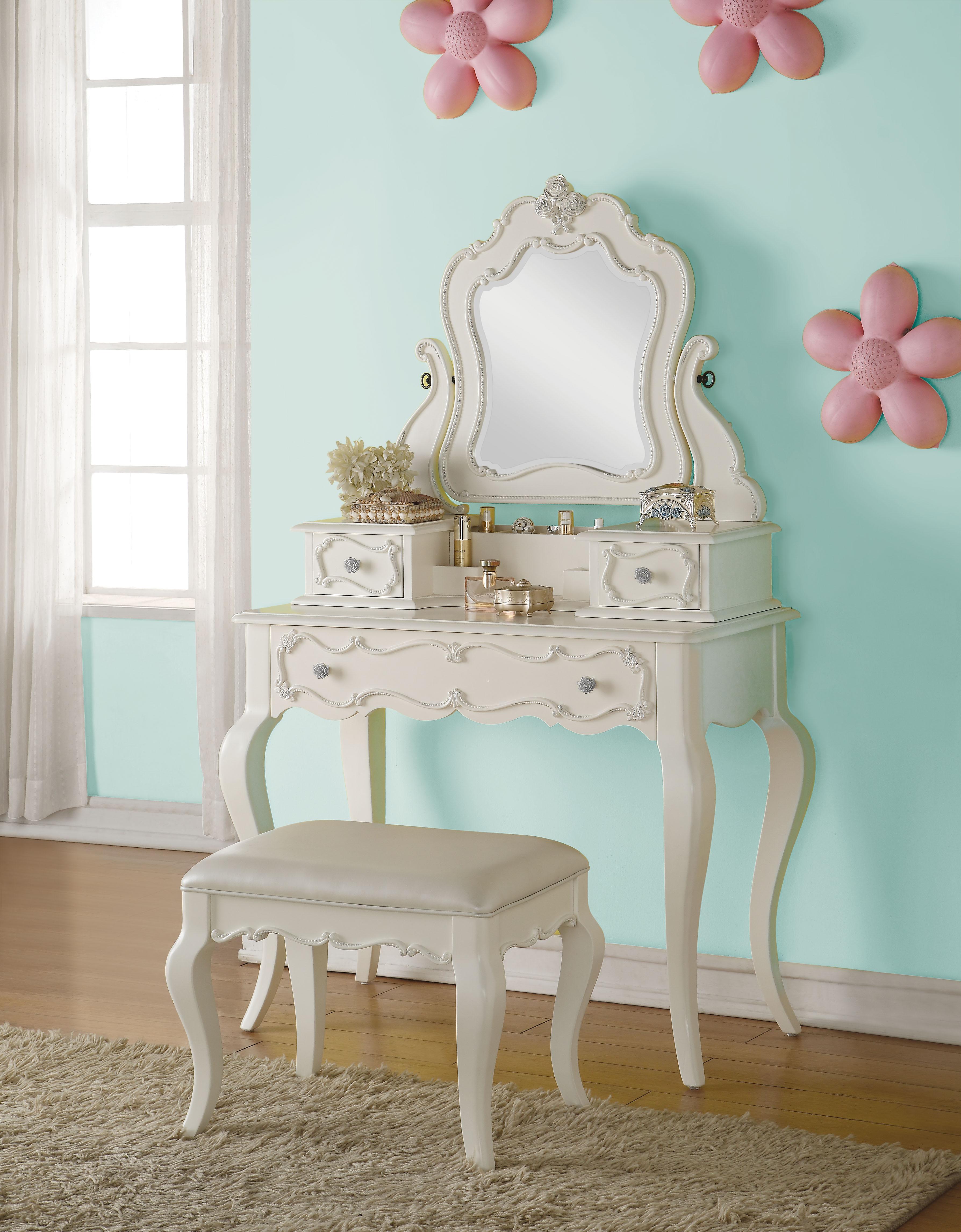 Edalene Pearl White Vanity & Mirror - Ideal Furniture (Fresno,CA)