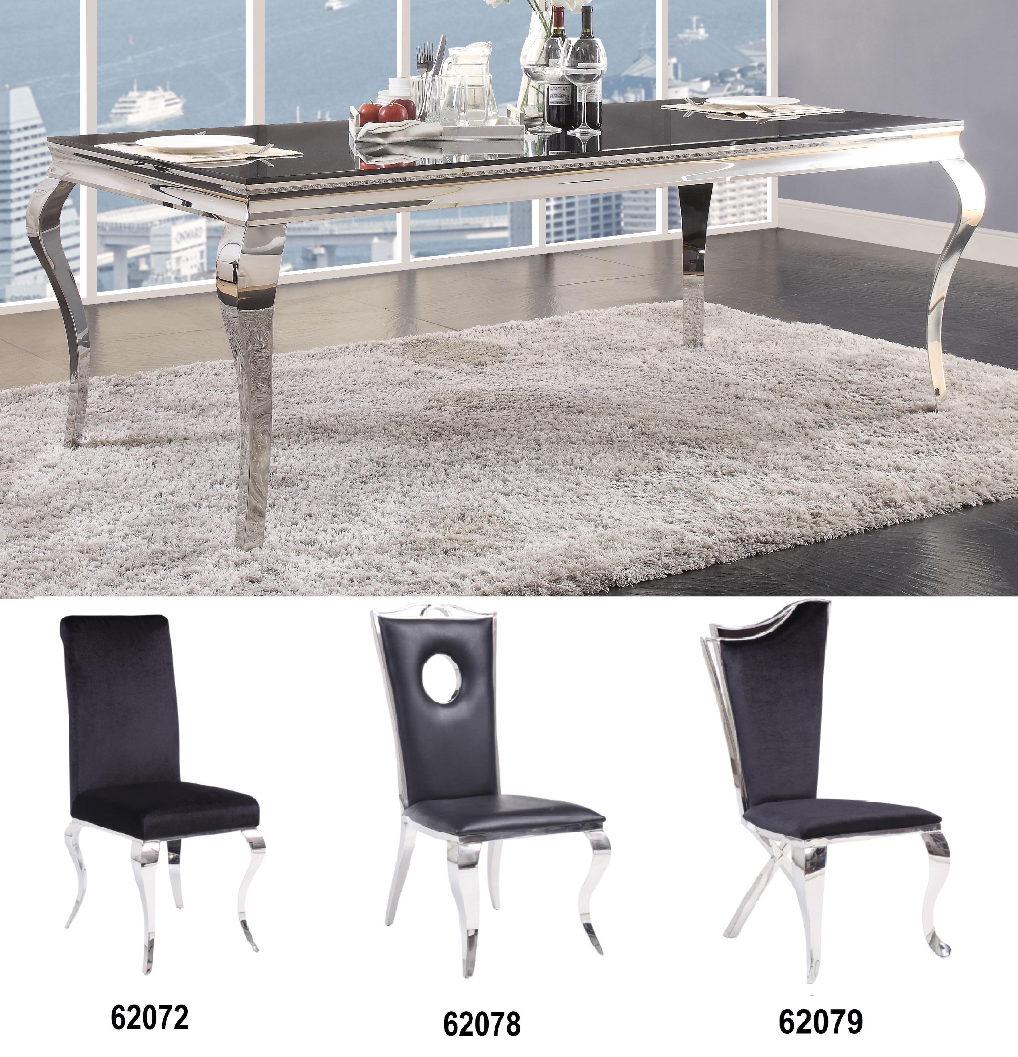 Fabiola Stainless Steel & Black Glass Dining Table - Ideal Furniture (Fresno,CA)