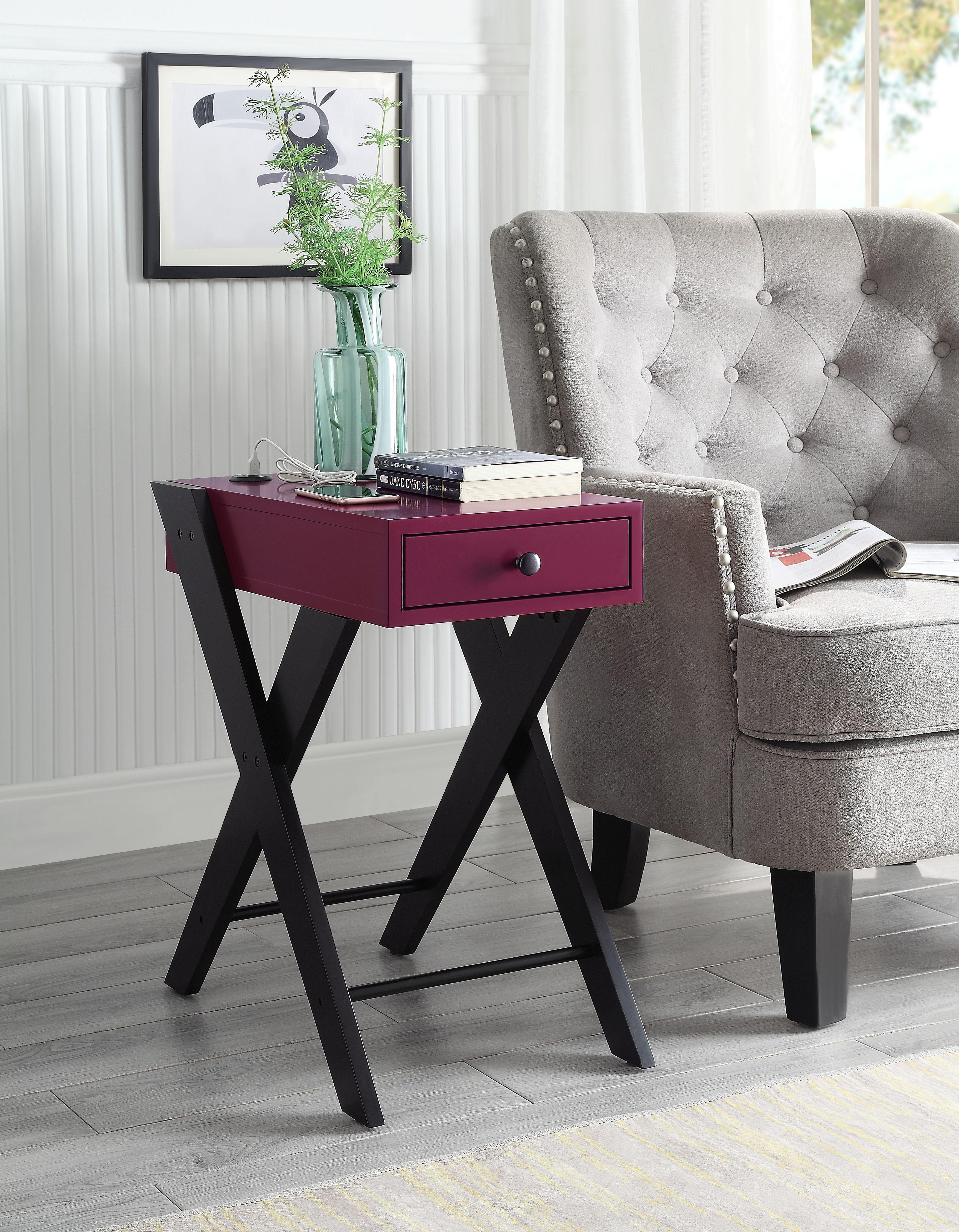 Fierce Burgundy & Black Side Table (USB Charging Dock) - Ideal Furniture (Fresno,CA)