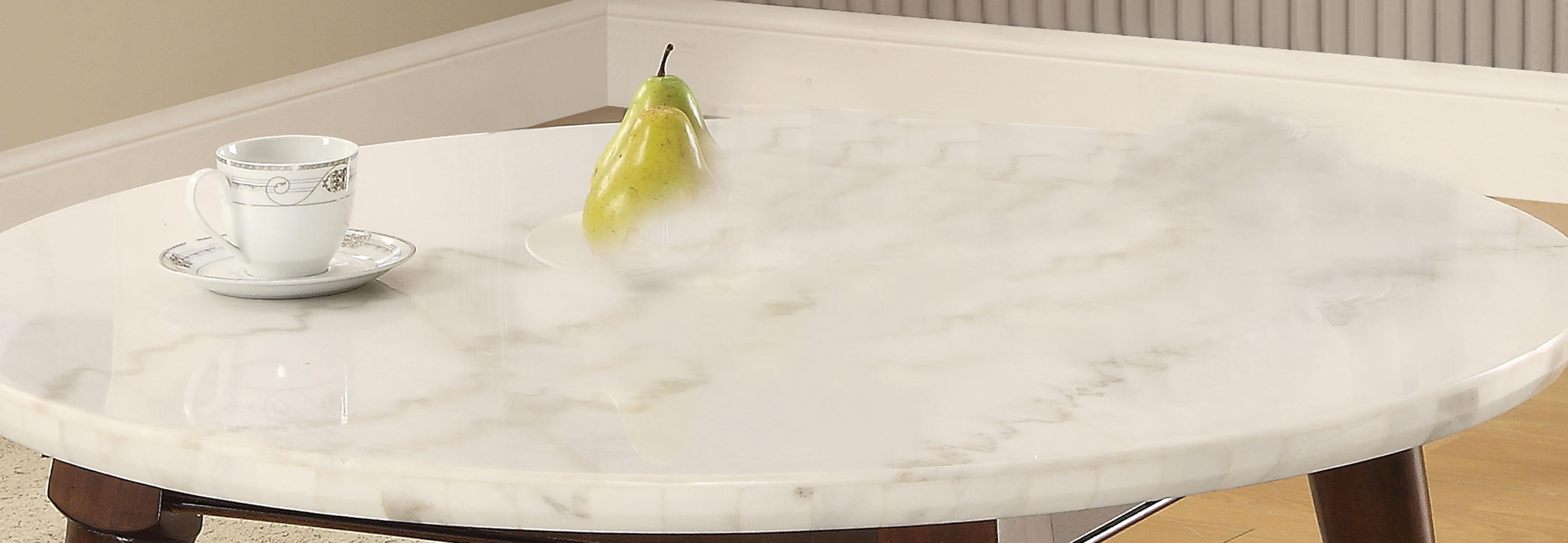 Gasha White Marble & Walnut Coffee Table - Ideal Furniture (Fresno,CA)