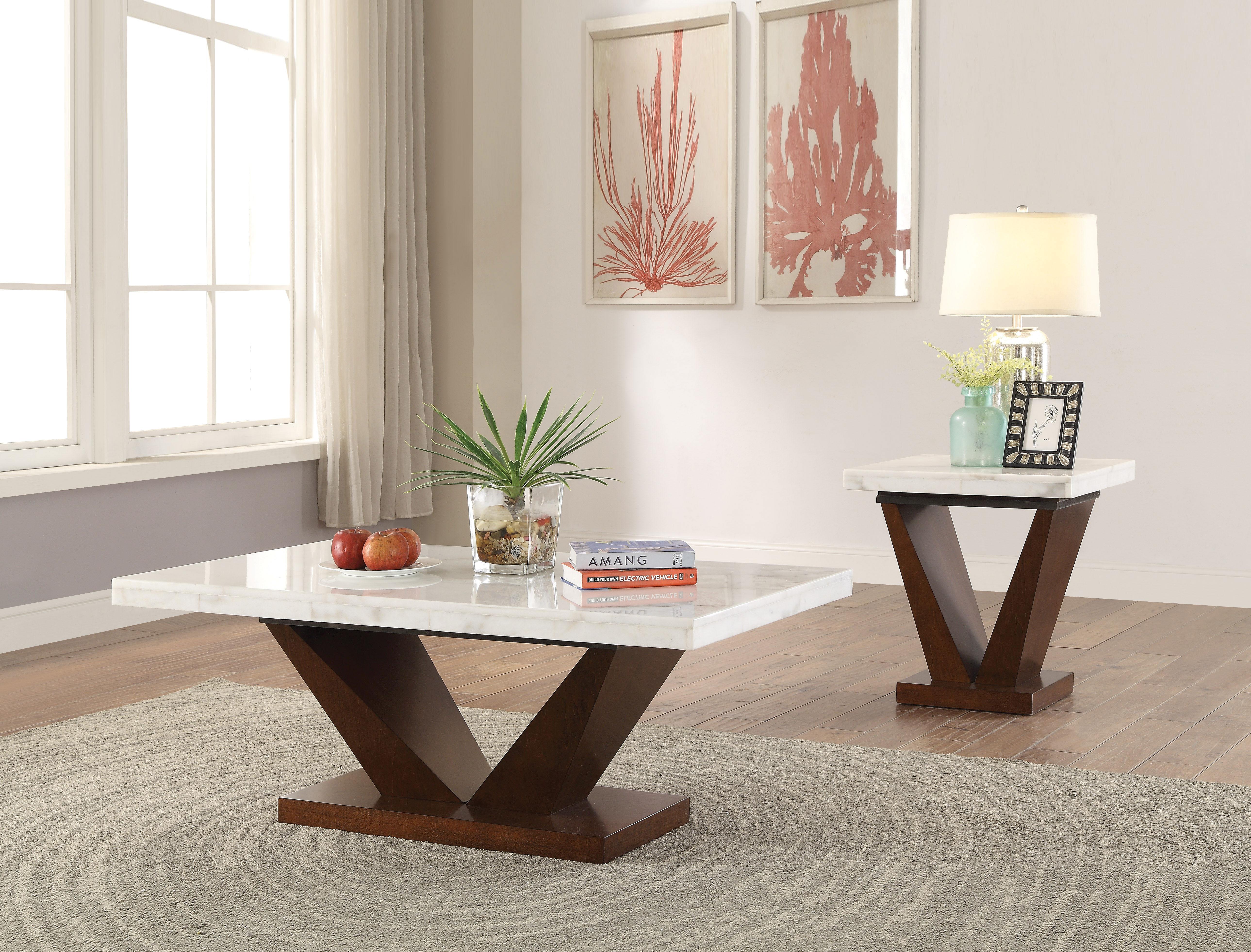 Forbes White Marble & Walnut Coffee Table - Ideal Furniture (Fresno,CA)