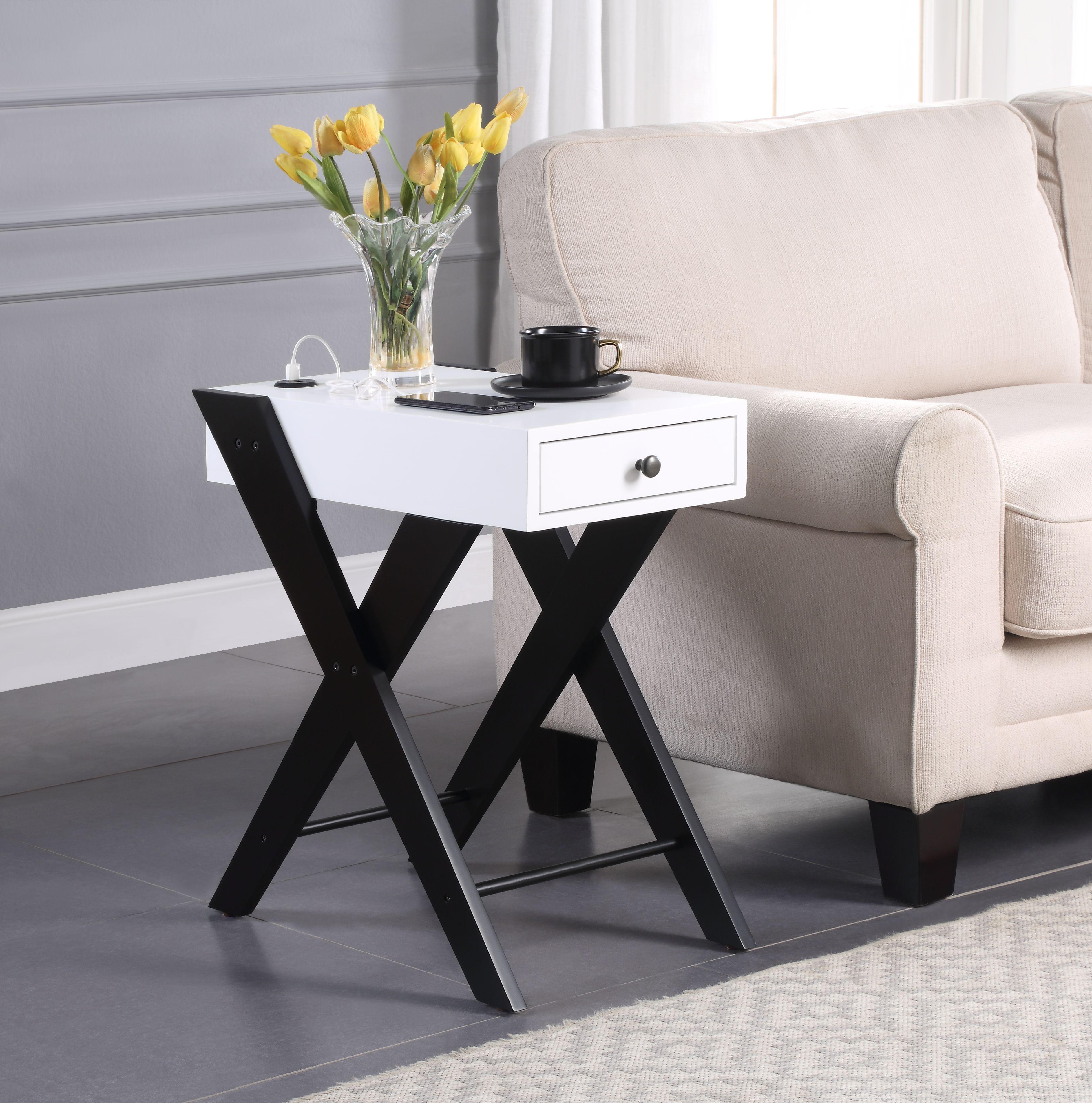 Fierce White & Black Side Table (USB Charging Dock) - Ideal Furniture (Fresno,CA)