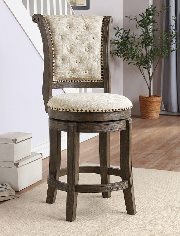 Glison Beige Fabric & Walnut Counter Height Chair (1Pc) - Ideal Furniture (Fresno,CA)