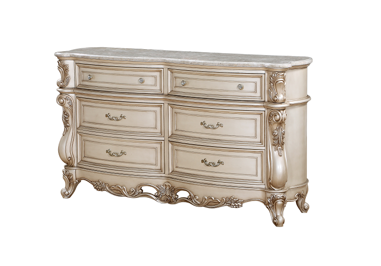 Gorsedd Marble & Antique White Dresser - Ideal Furniture (Fresno,CA)