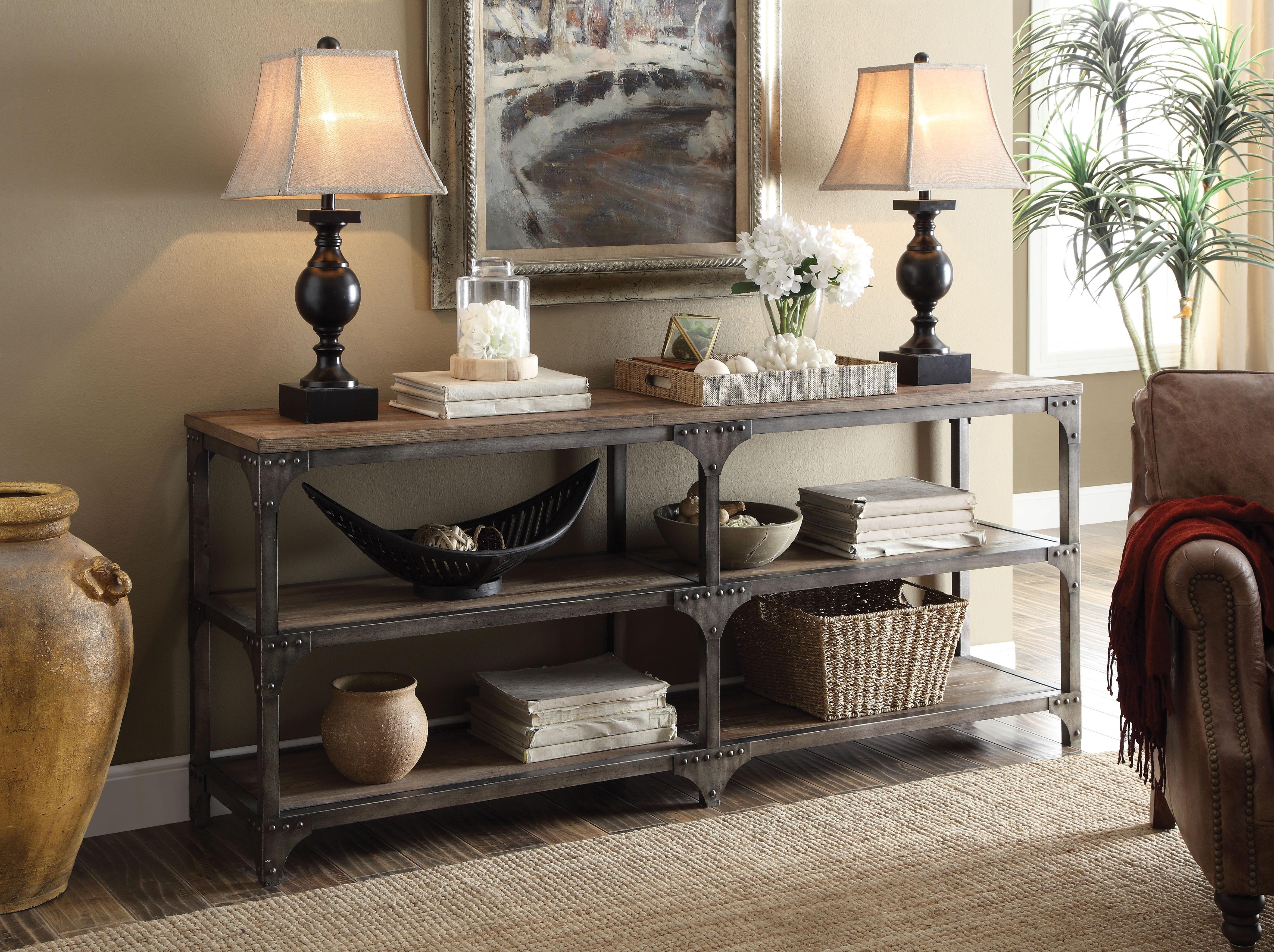 Gorden Weathered Oak & Antique Silver Console Table - Ideal Furniture (Fresno,CA)