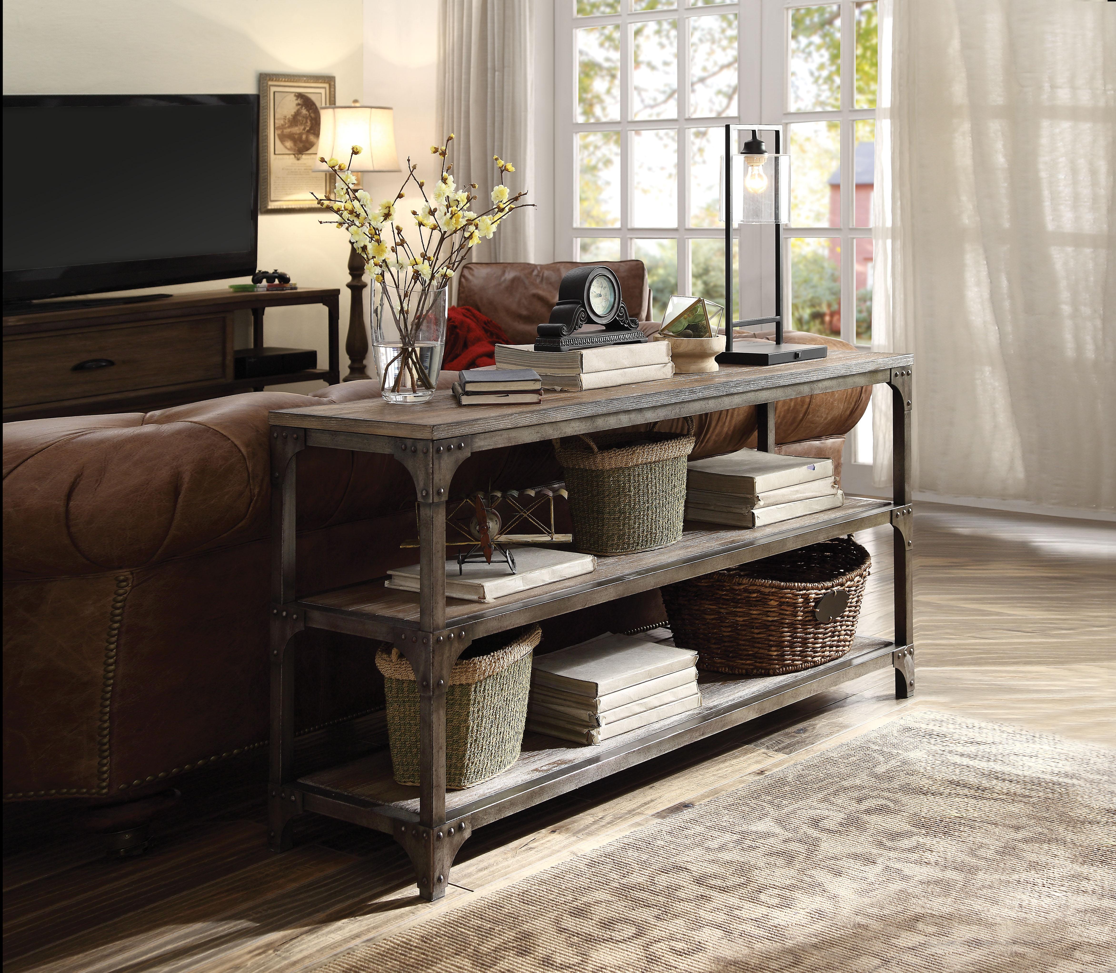 Gorden Weathered Oak & Antique Silver Console Table - Ideal Furniture (Fresno,CA)