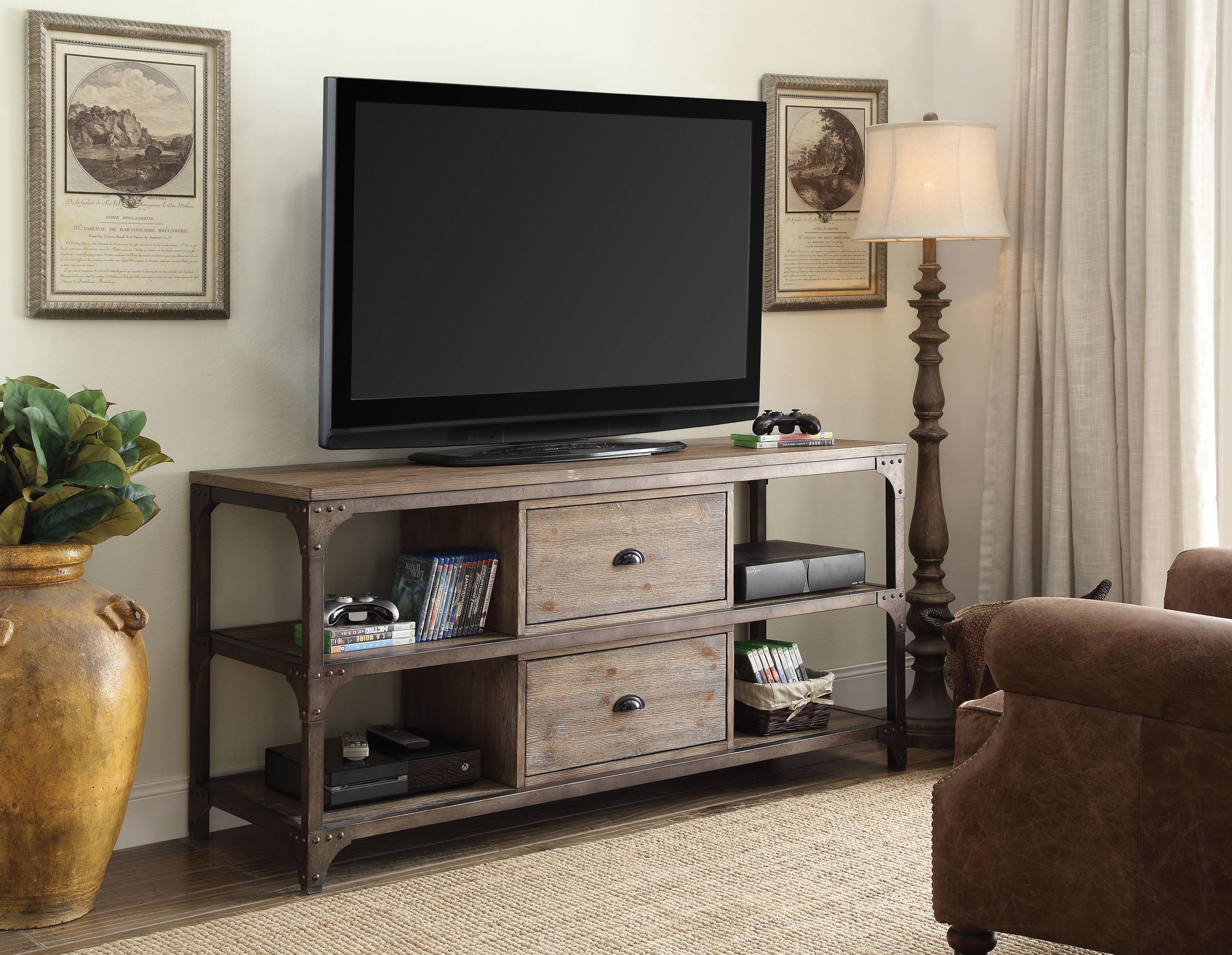 Gorden Weathered Oak & Antique Silver TV Stand - Ideal Furniture (Fresno,CA)